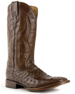 Ferrini Men's Cognac Full Quill Ostrich Western Boots - Broad Square Toe