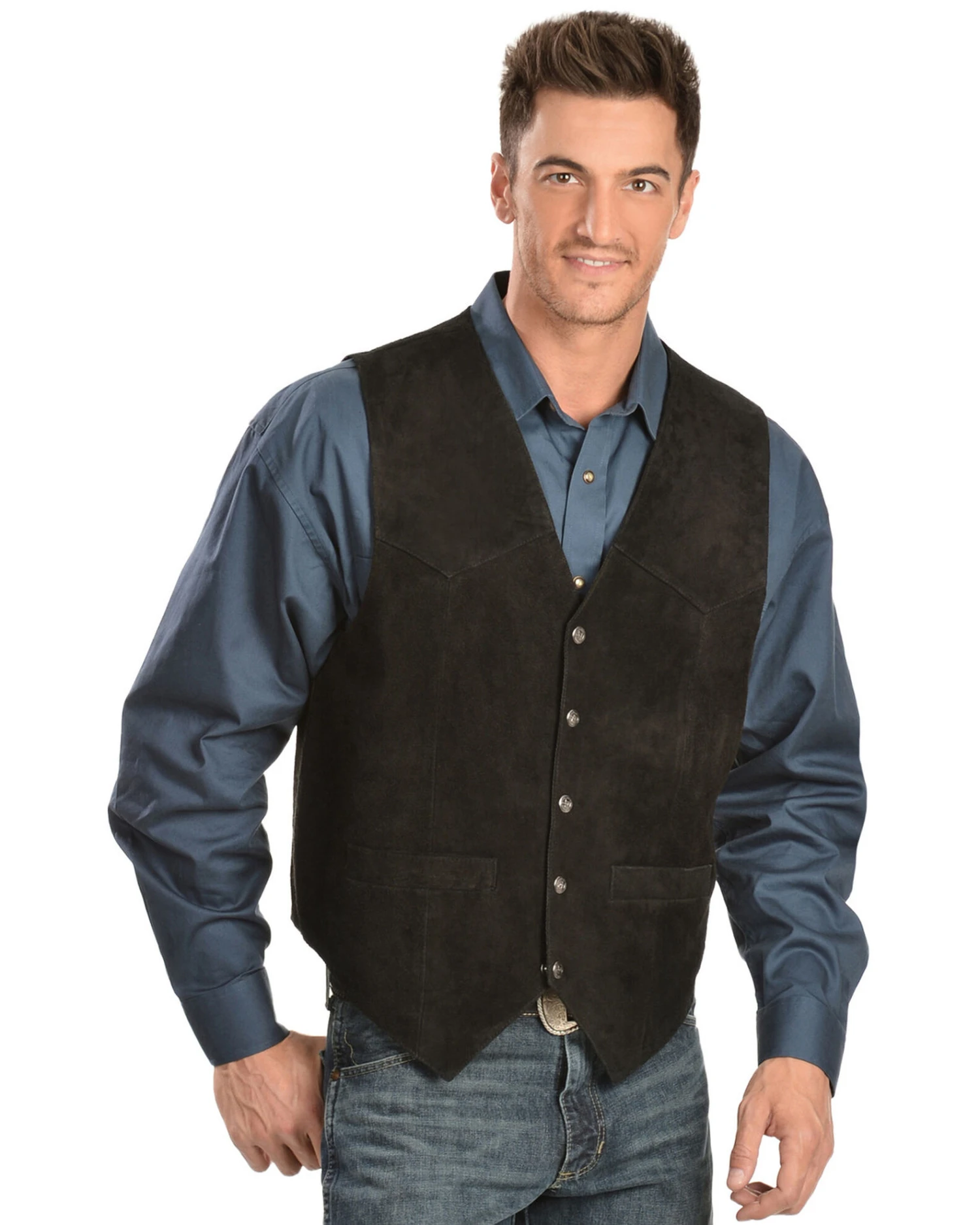 Scully Men's Calfskin Suede Snap Front Vest - Image 3