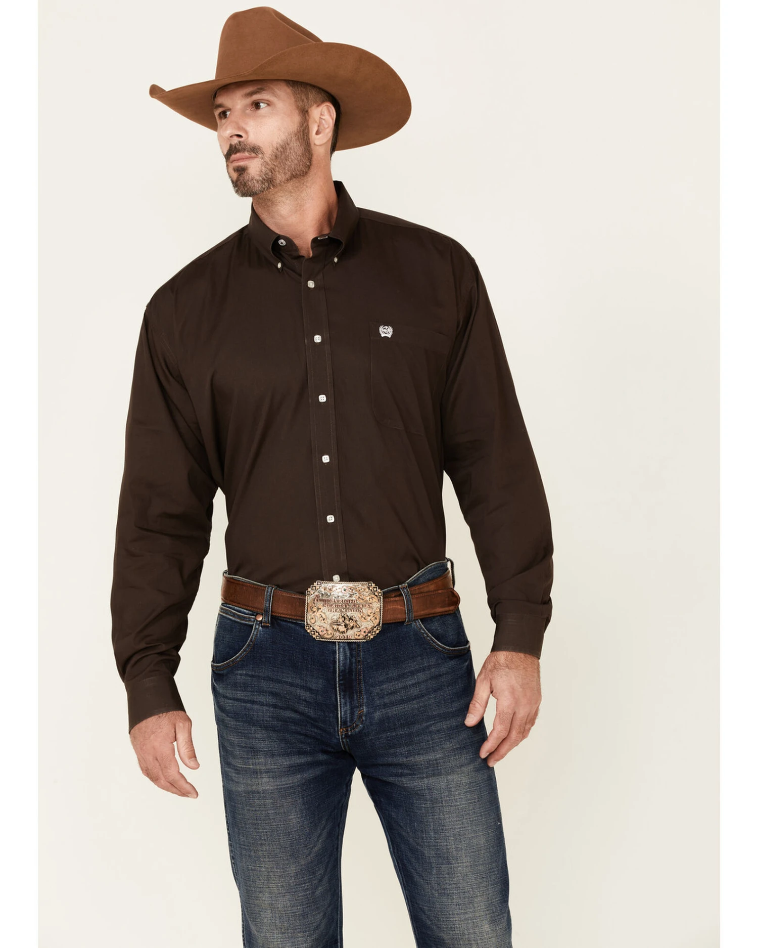 Cinch Men's Solid Brown Button Down Long Sleeve Western Shirt - Image 2