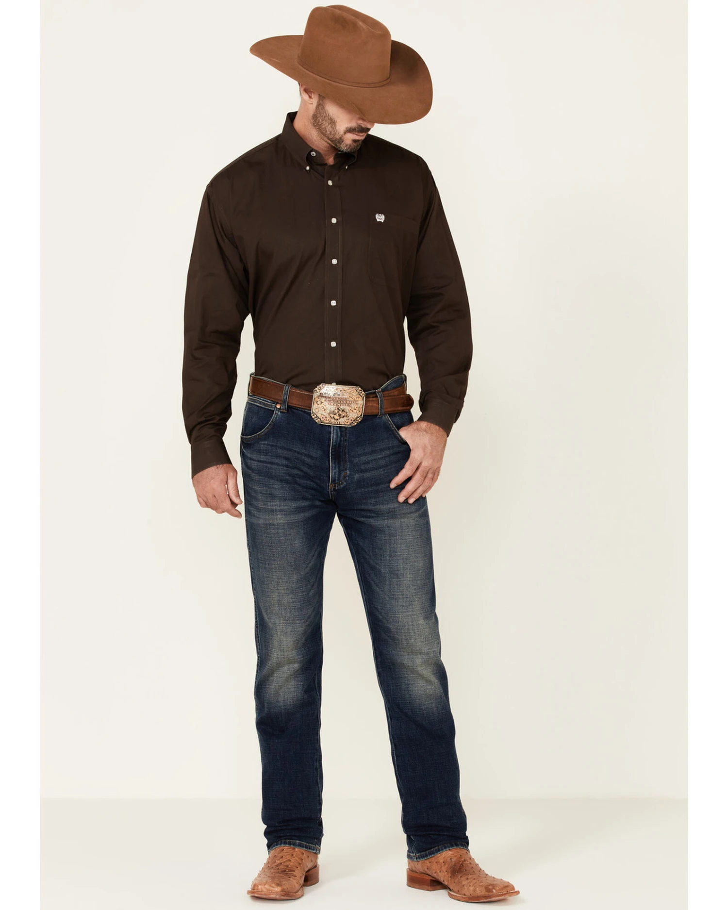 Cinch Men's Solid Brown Button Down Long Sleeve Western Shirt - Image 3