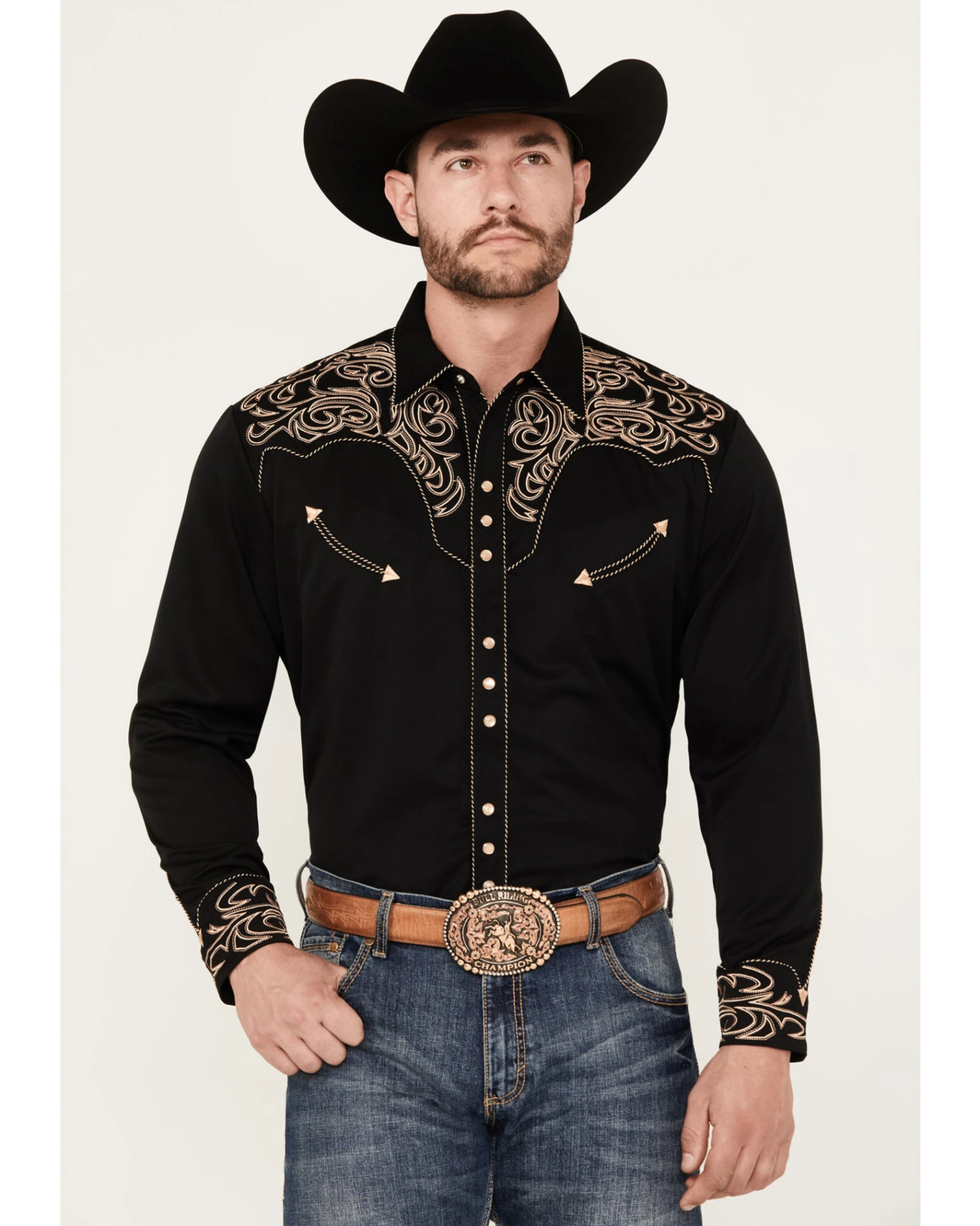 Scully Men's Embroidered Scroll Long Sleeve Snap Western Shirt - Image 2