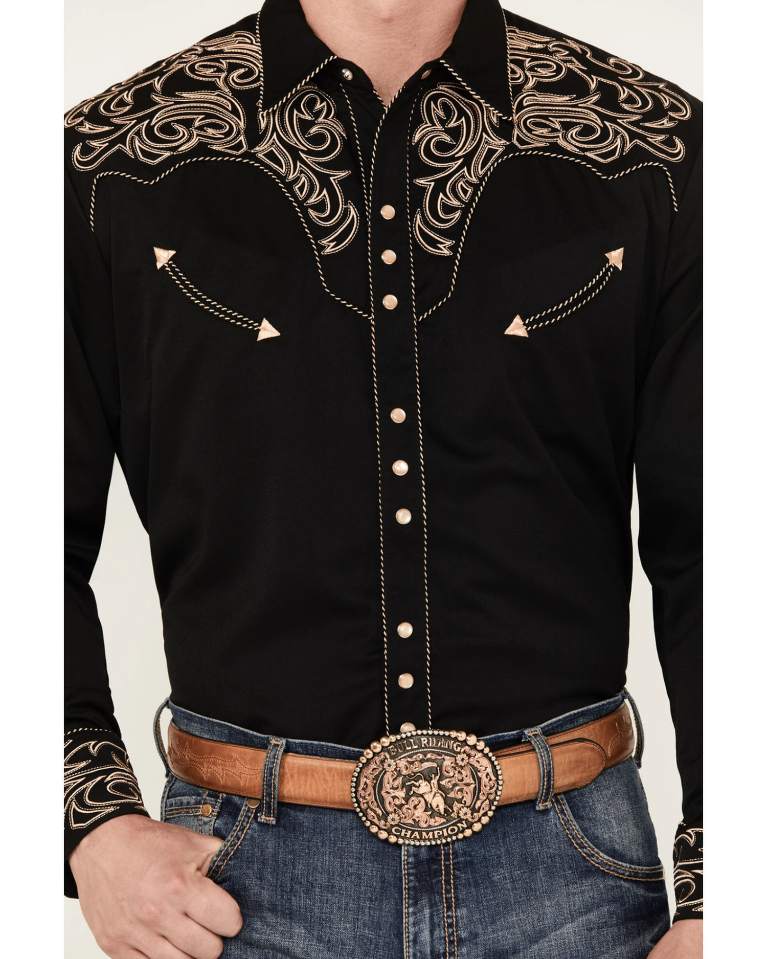 Scully Men's Embroidered Scroll Long Sleeve Snap Western Shirt