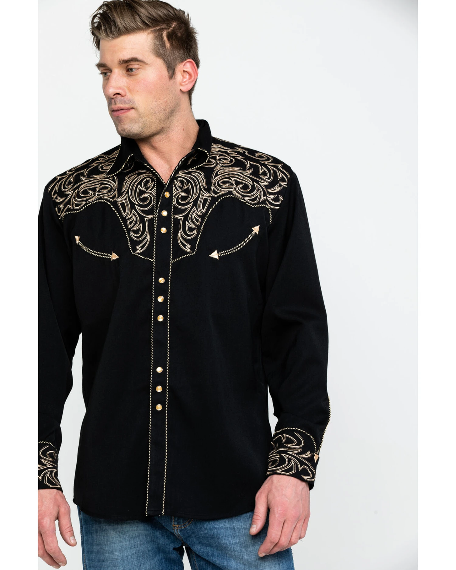 Scully Men's Embroidered Scroll Long Sleeve Snap Western Shirt - Image 5