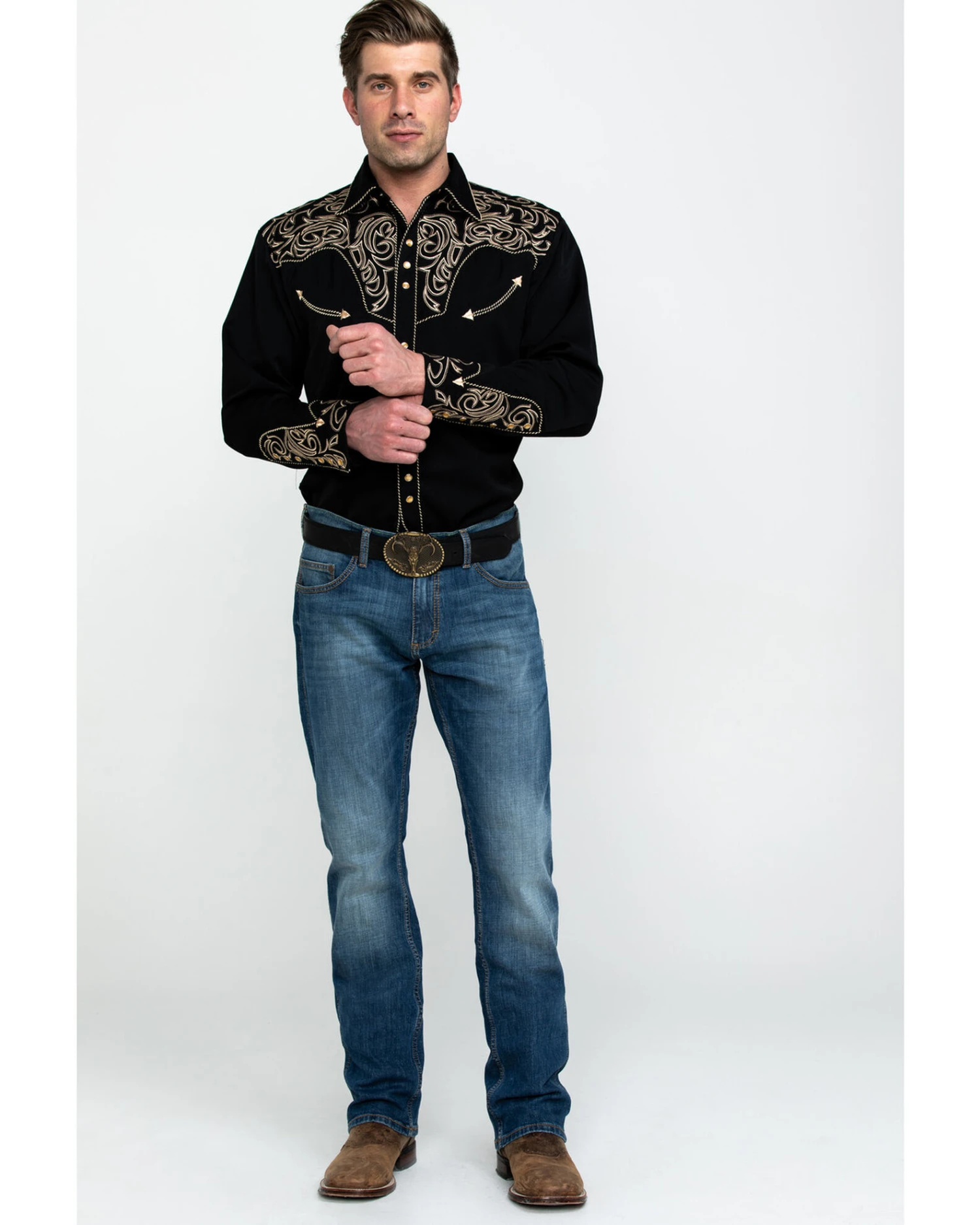 Scully Men's Embroidered Scroll Long Sleeve Snap Western Shirt - Image 3