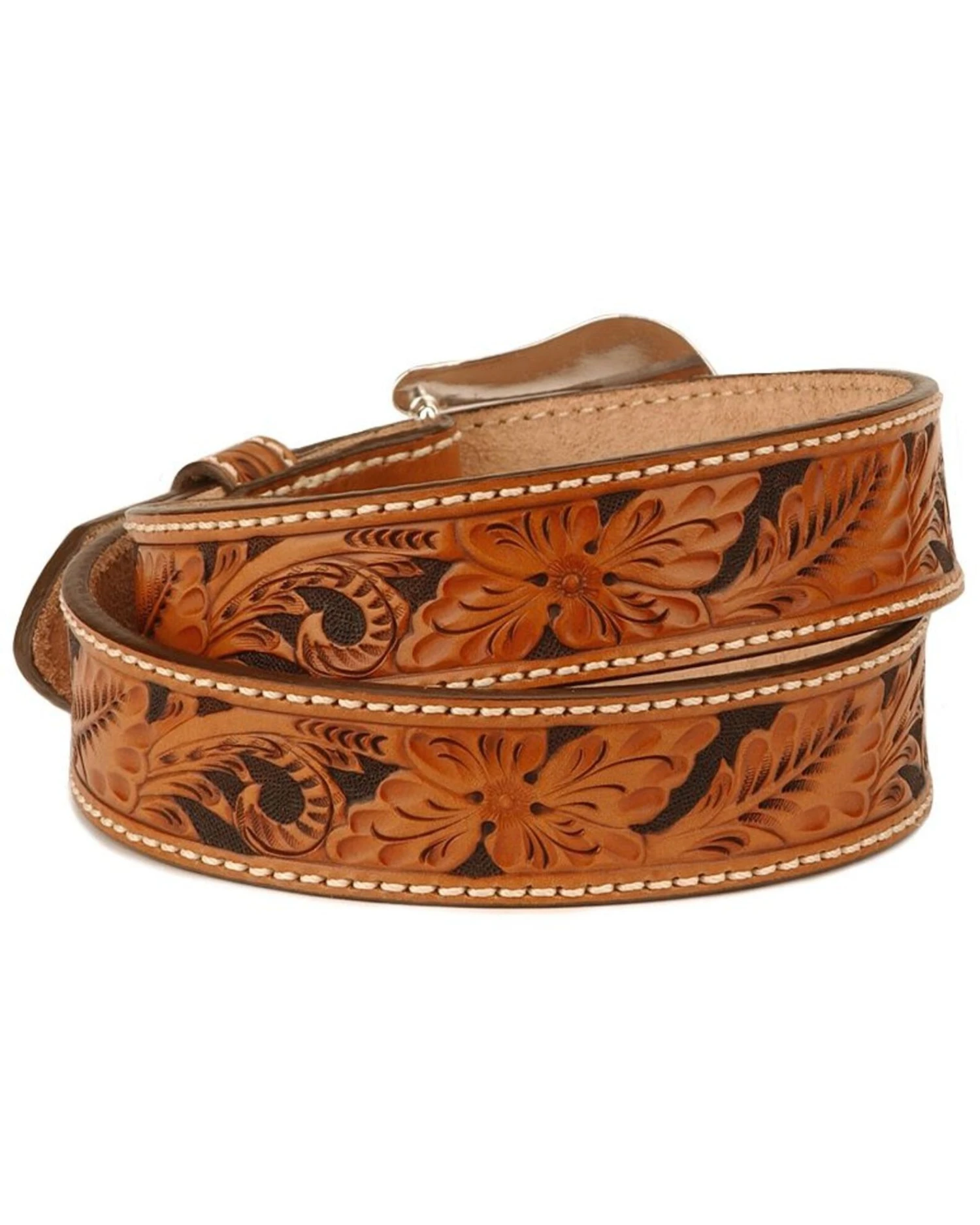 Tony Lama Men's Floral Tooled Leather Belt - Reg & Big - Image 3