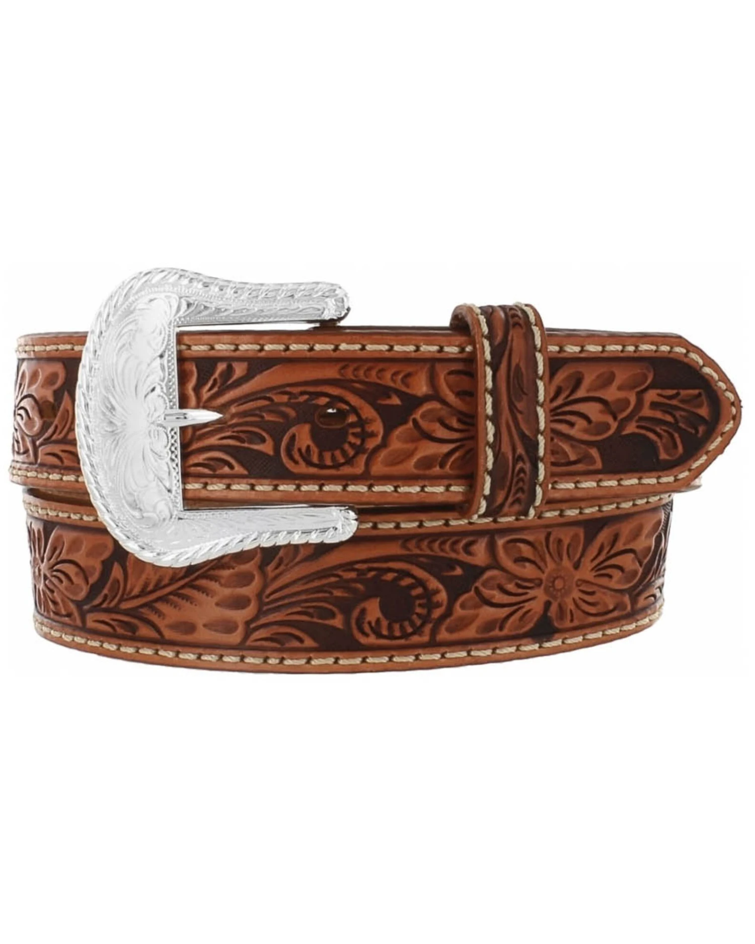 Tony Lama Men's Floral Tooled Leather Belt - Reg & Big - Image 4