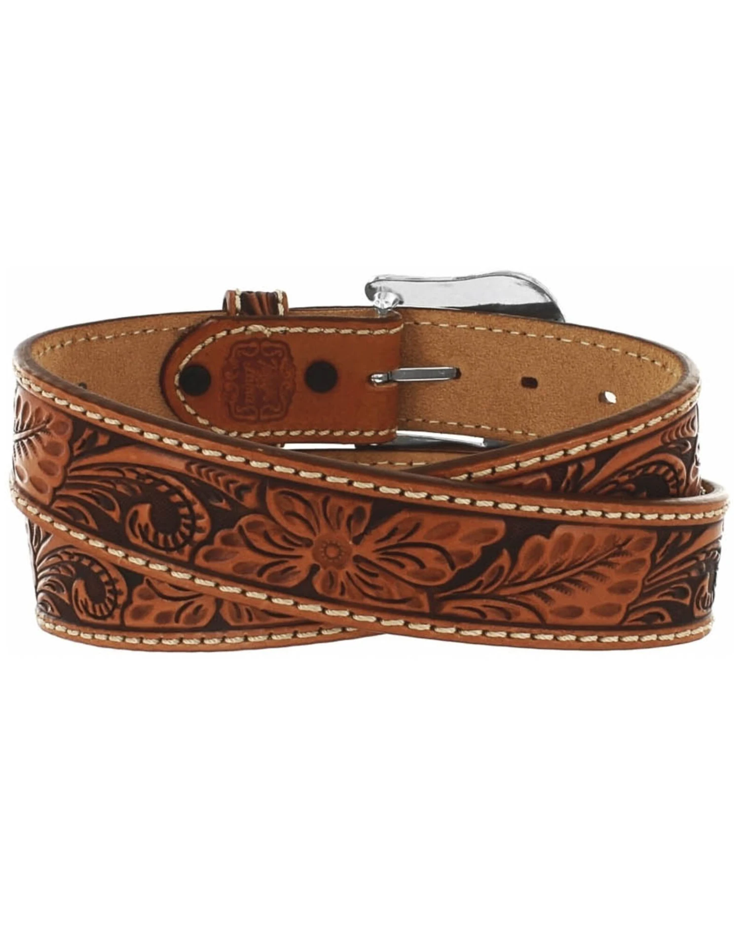 Tony Lama Men's Floral Tooled Leather Belt - Reg & Big - Image 2
