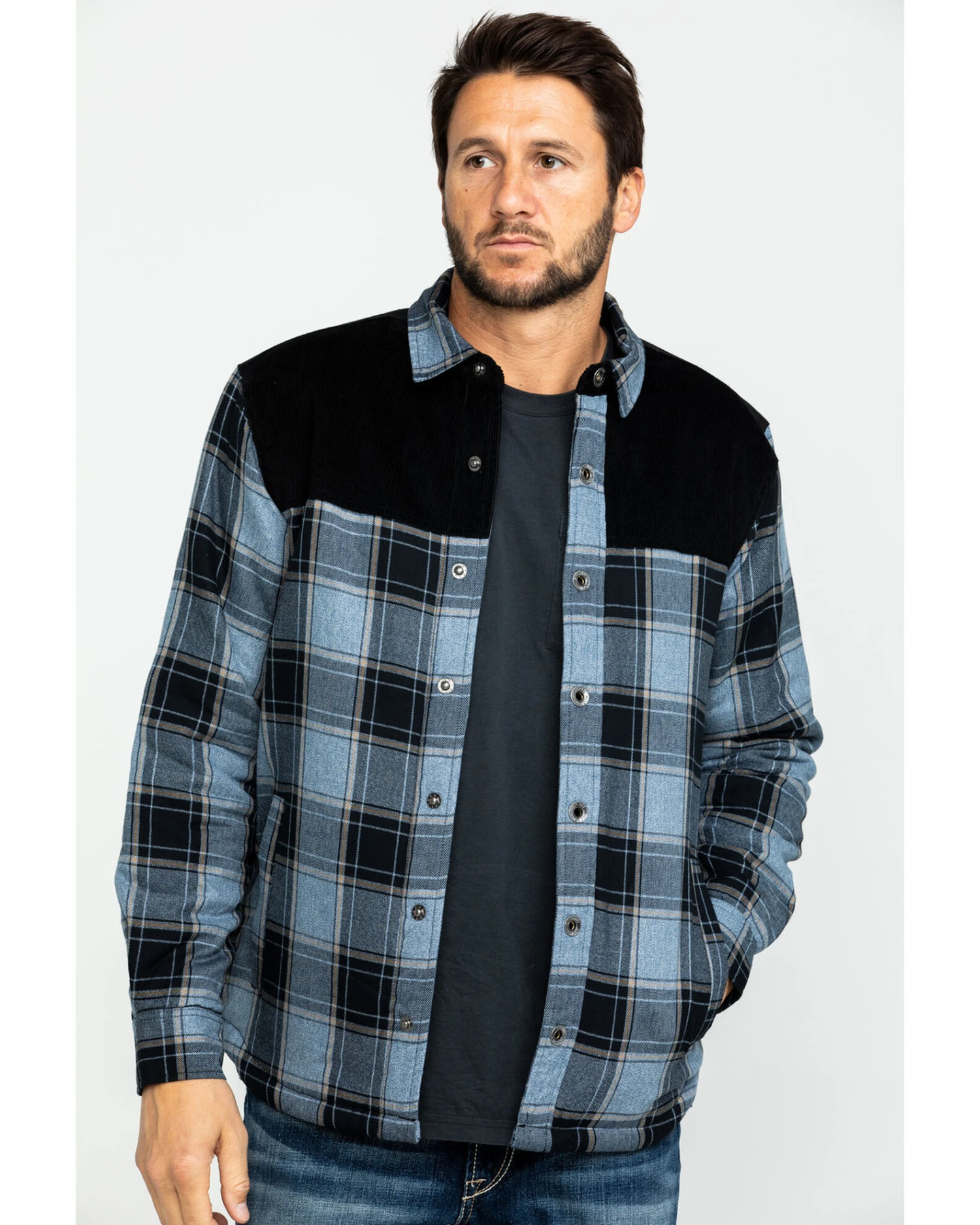 Moonshine Spirit Men's Goleta Plaid Mixed Flannel Nylon Shirt Jacket