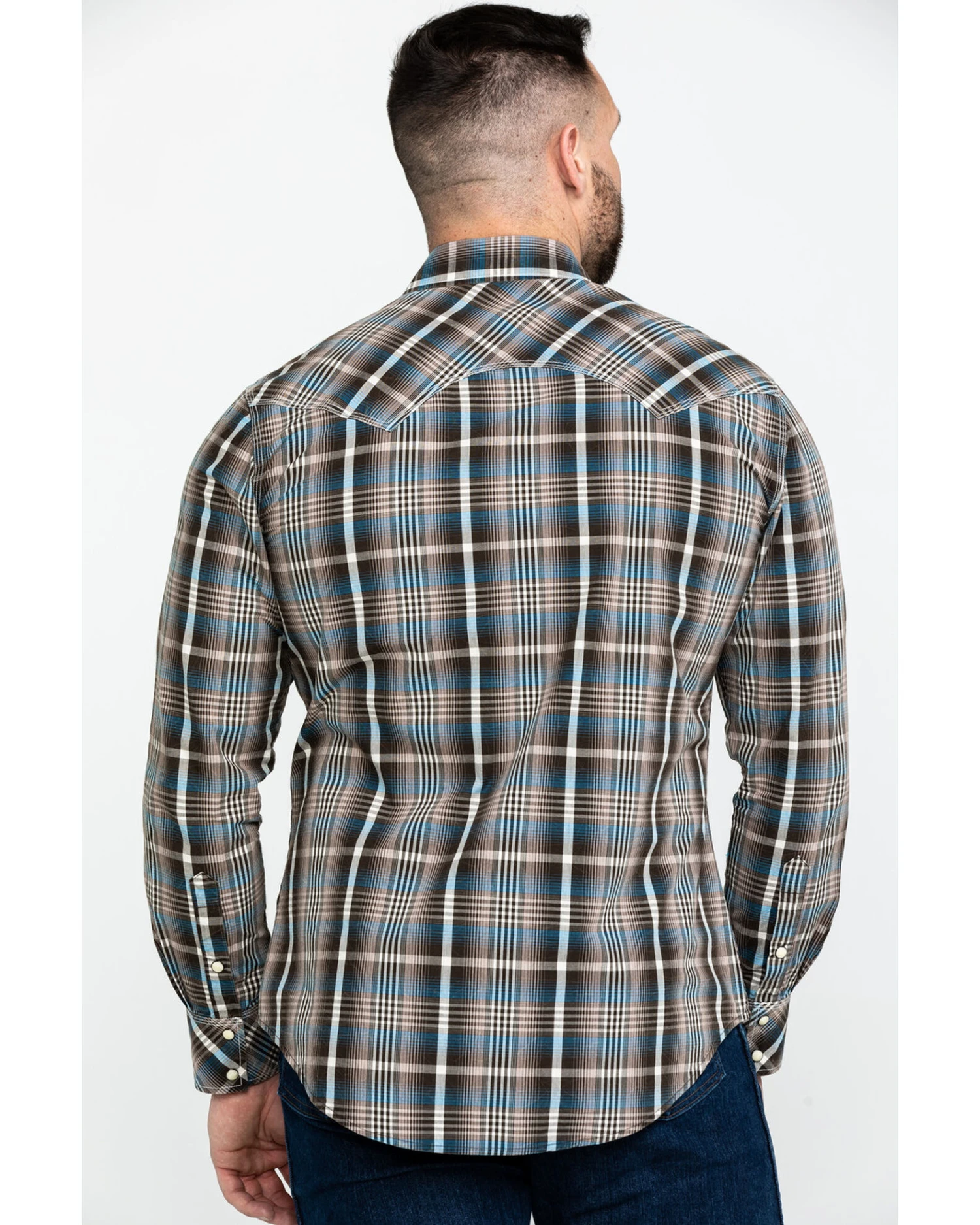 Rock & Roll Denim Men's Teal Washed Yarn Dye Plaid Short Sleeve Western Shirt - Image 5