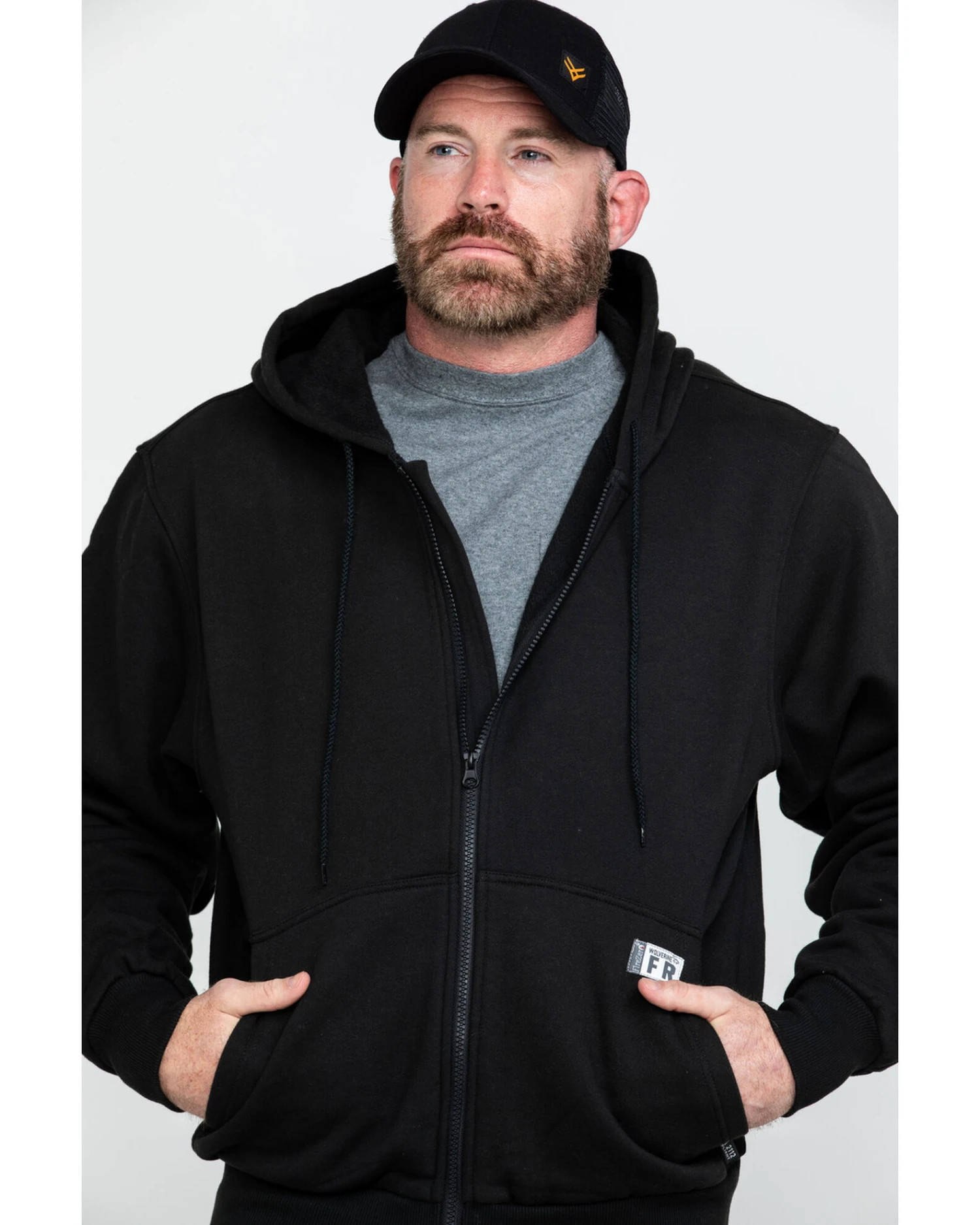 Wolverine Men's FR Logo Sleeve Zip-Up Work Hoodie