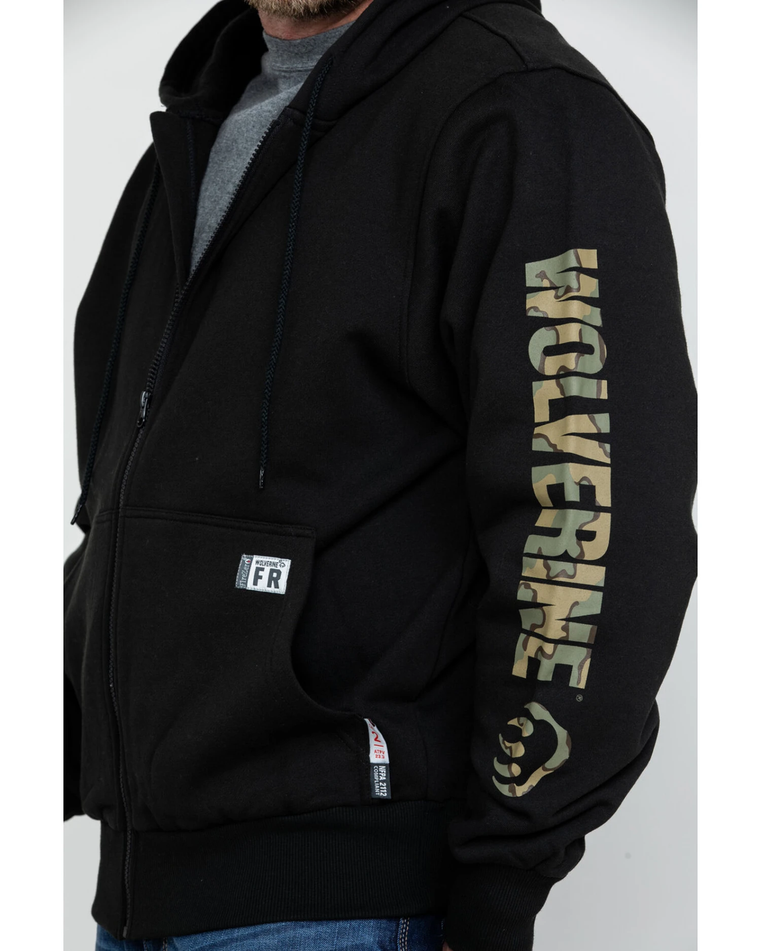 Wolverine Men's FR Logo Sleeve Zip-Up Work Hoodie - Image 5