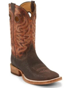 Justin Men's Caddo Brown Stone Western Boots - Broad Square Toe