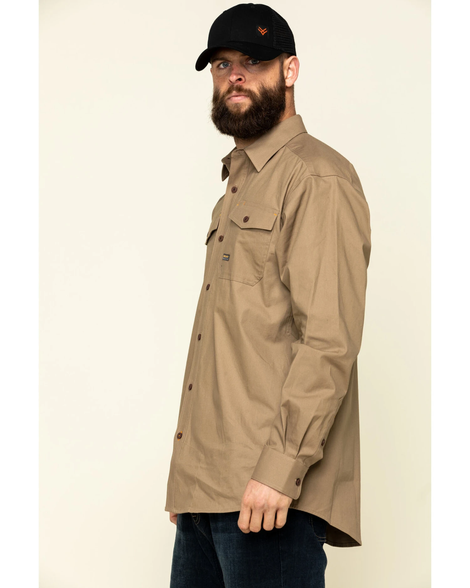 Ariat Men's Khaki Rebar Made Tough Durastretch Long Sleeve Work Shirt - Tall - Image 6