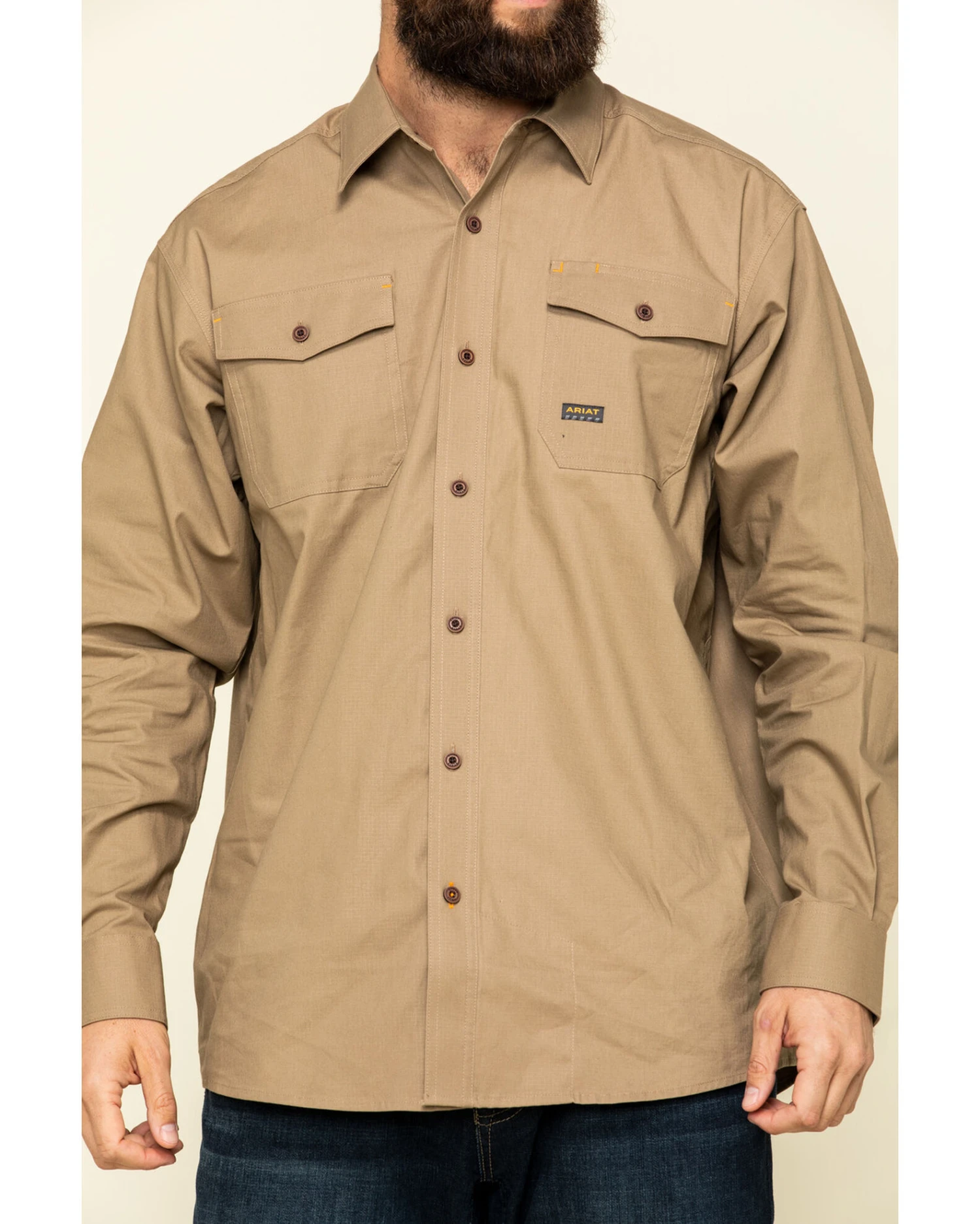 Ariat Men's Khaki Rebar Made Tough Durastretch Long Sleeve Work Shirt - Tall - Image 2