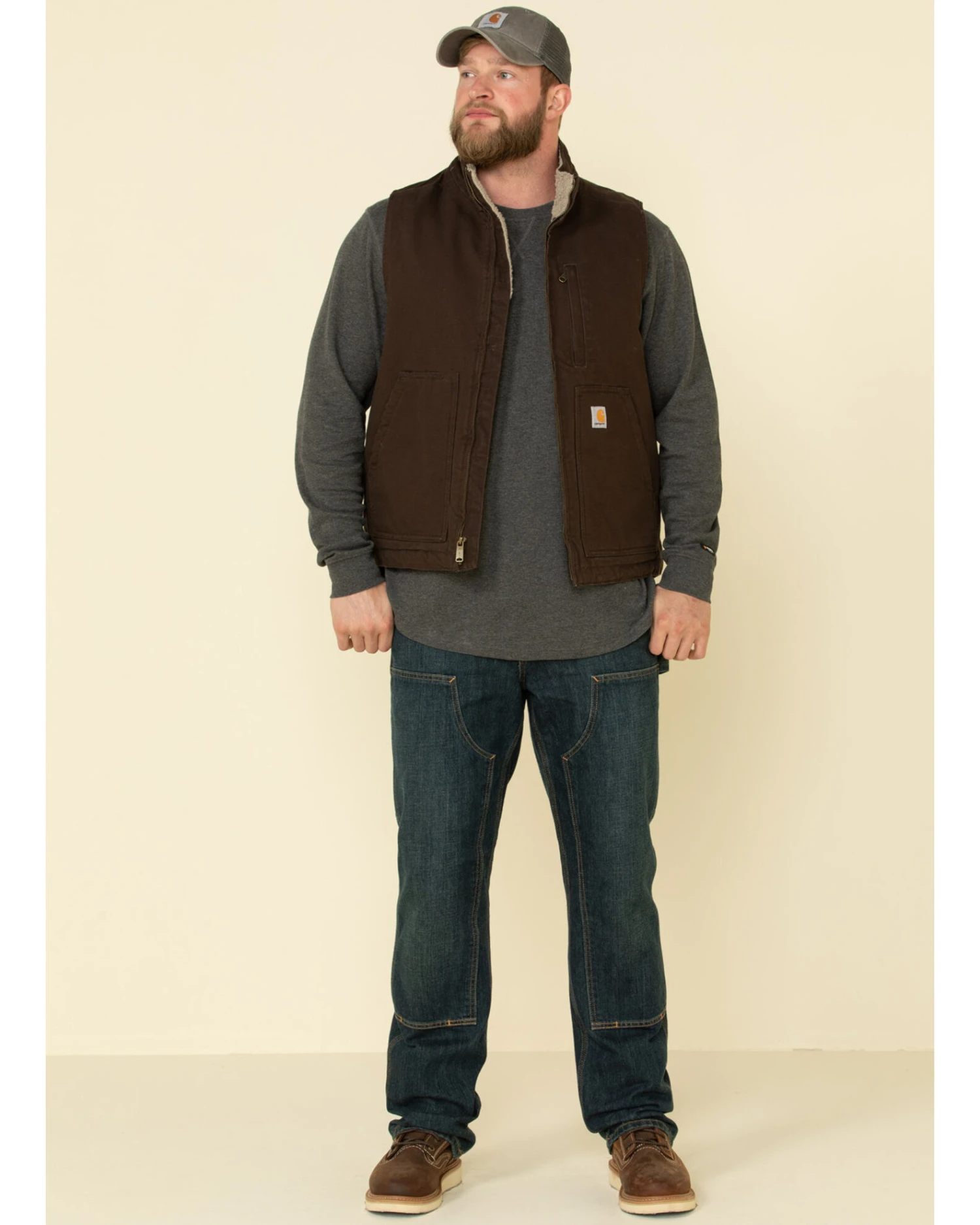 Carhartt Men's Dark Brown Washed Duck Sherpa Lined Mock Neck Work Vest - Image 3