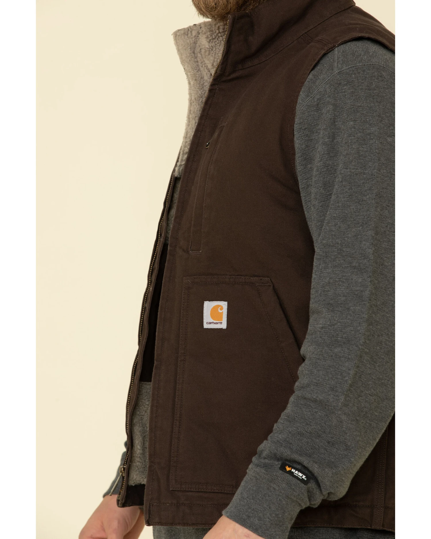 Carhartt Men's Dark Brown Washed Duck Sherpa Lined Mock Neck Work Vest - Tall - Image 2