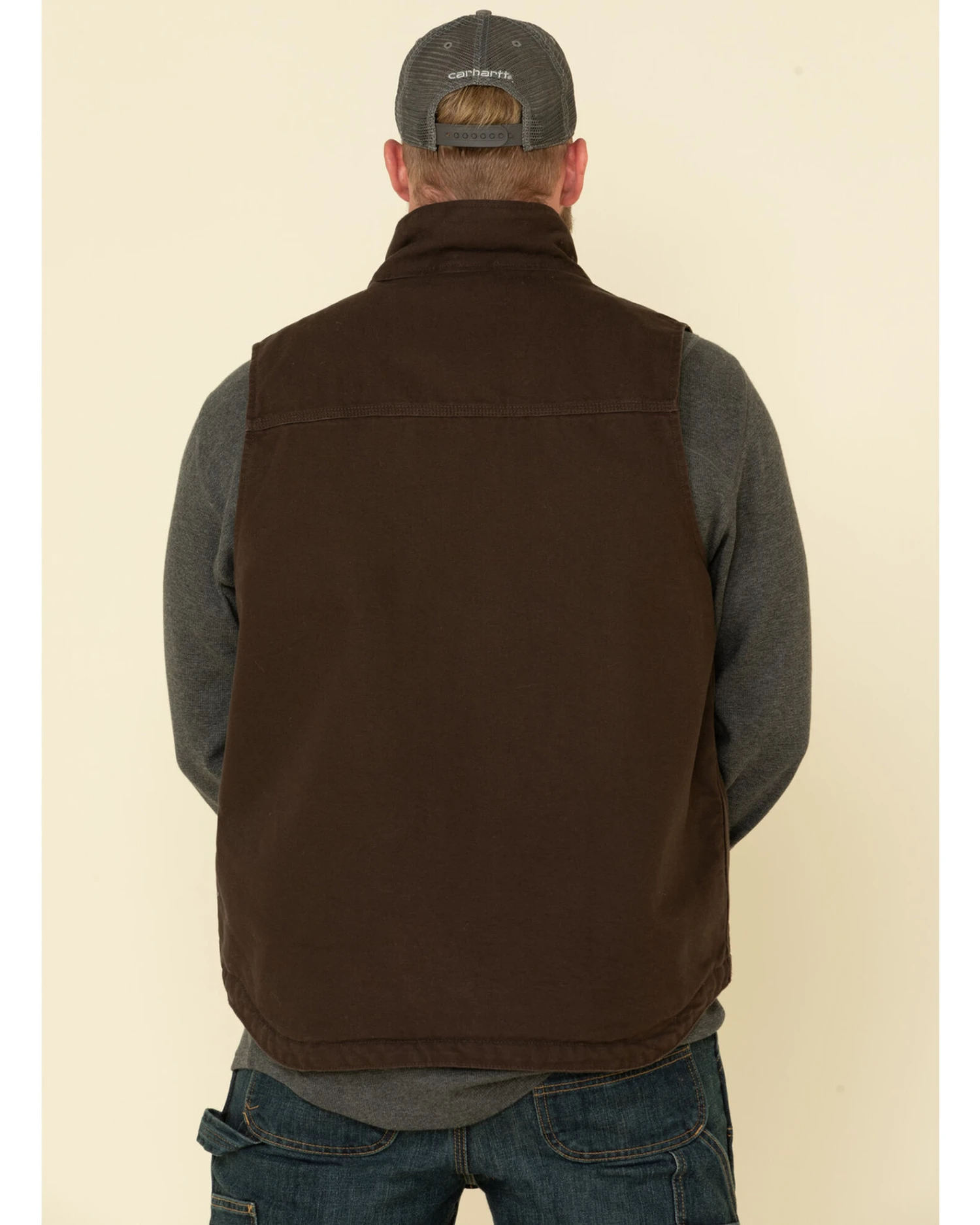 Carhartt Men's Dark Brown Washed Duck Sherpa Lined Mock Neck Work Vest - Tall - Image 3