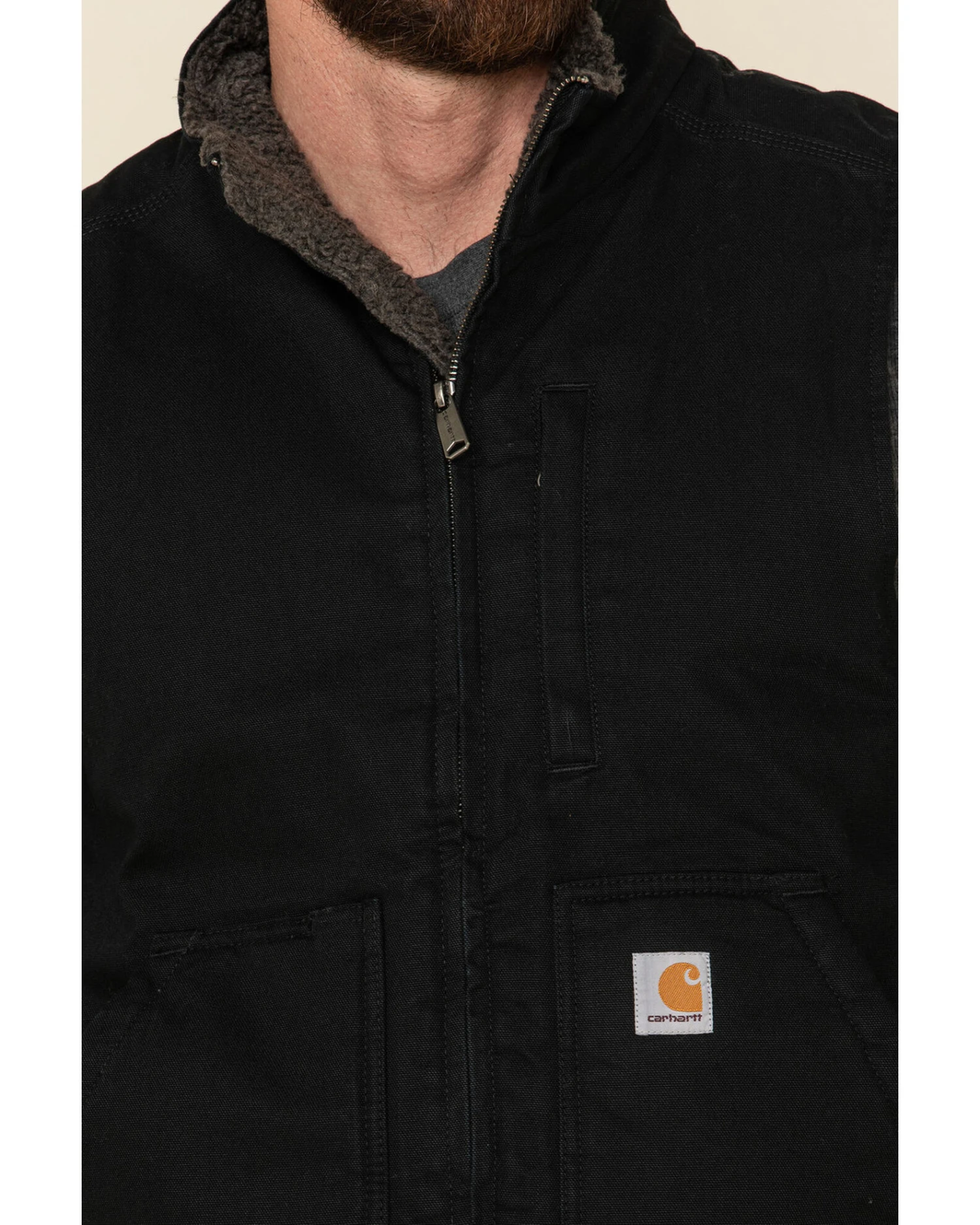 Carhartt Men's Black Washed Duck Sherpa Lined Mock Neck Work Vest - Big - Image 4