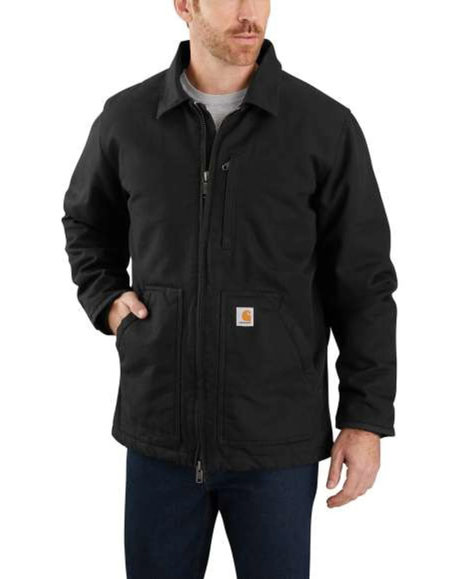 Carhartt Men's Black Washed Duck Sherpa Lined Work Coat - Big - Image 3