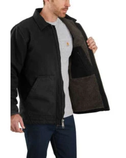 Carhartt Men's Black Washed Duck Sherpa Lined Work Coat - Big