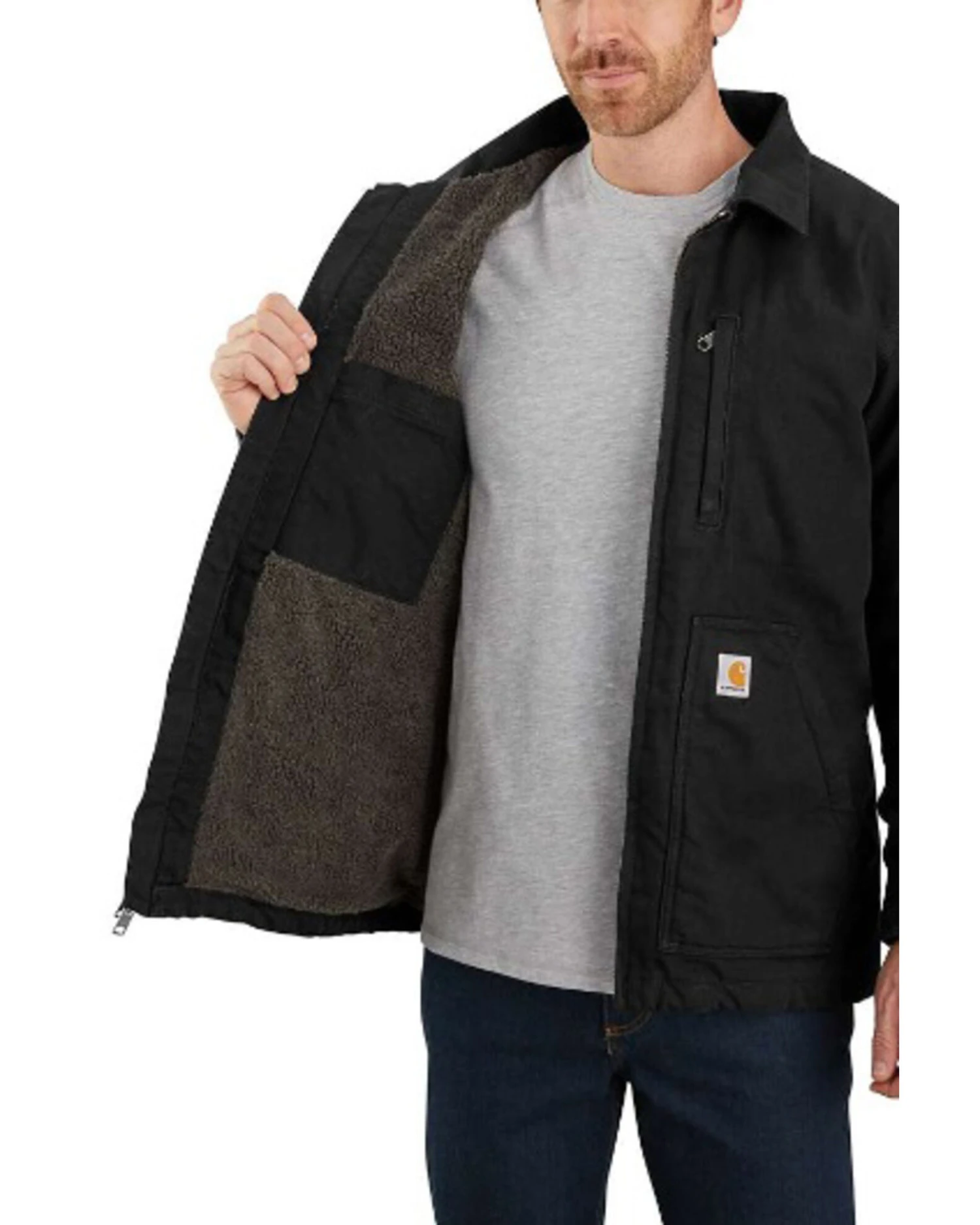 Carhartt Men's Black Washed Duck Sherpa Lined Work Coat - Big - Image 2