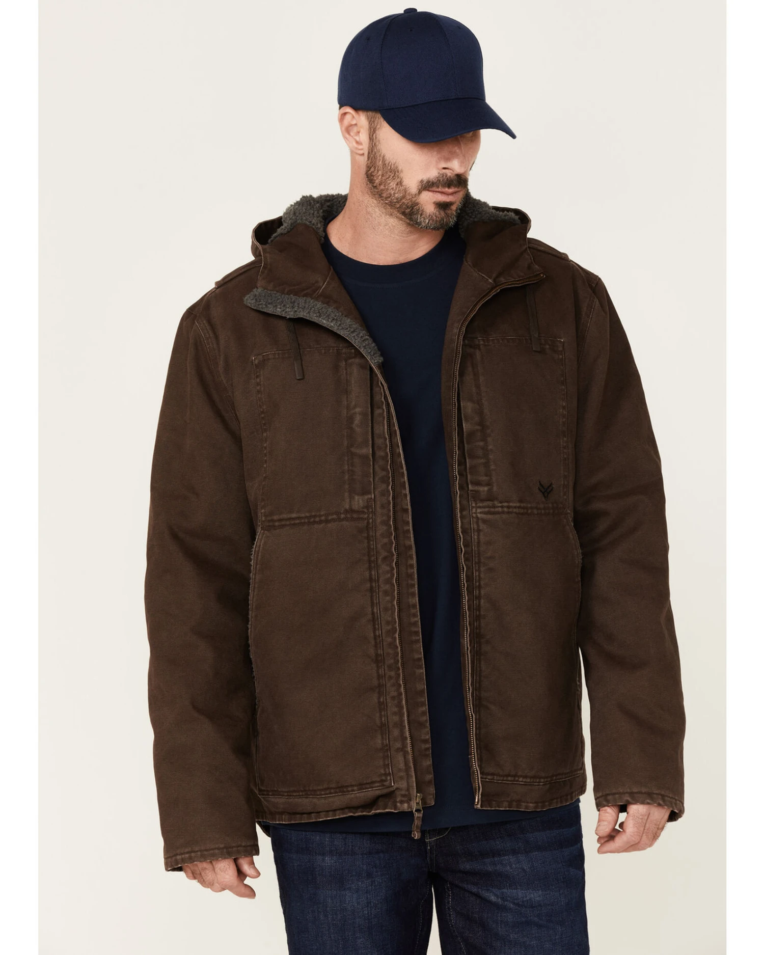 Hawx Men's Brown Castile Weathered Duck Hooded Zip-Front Insulated Work Jacket