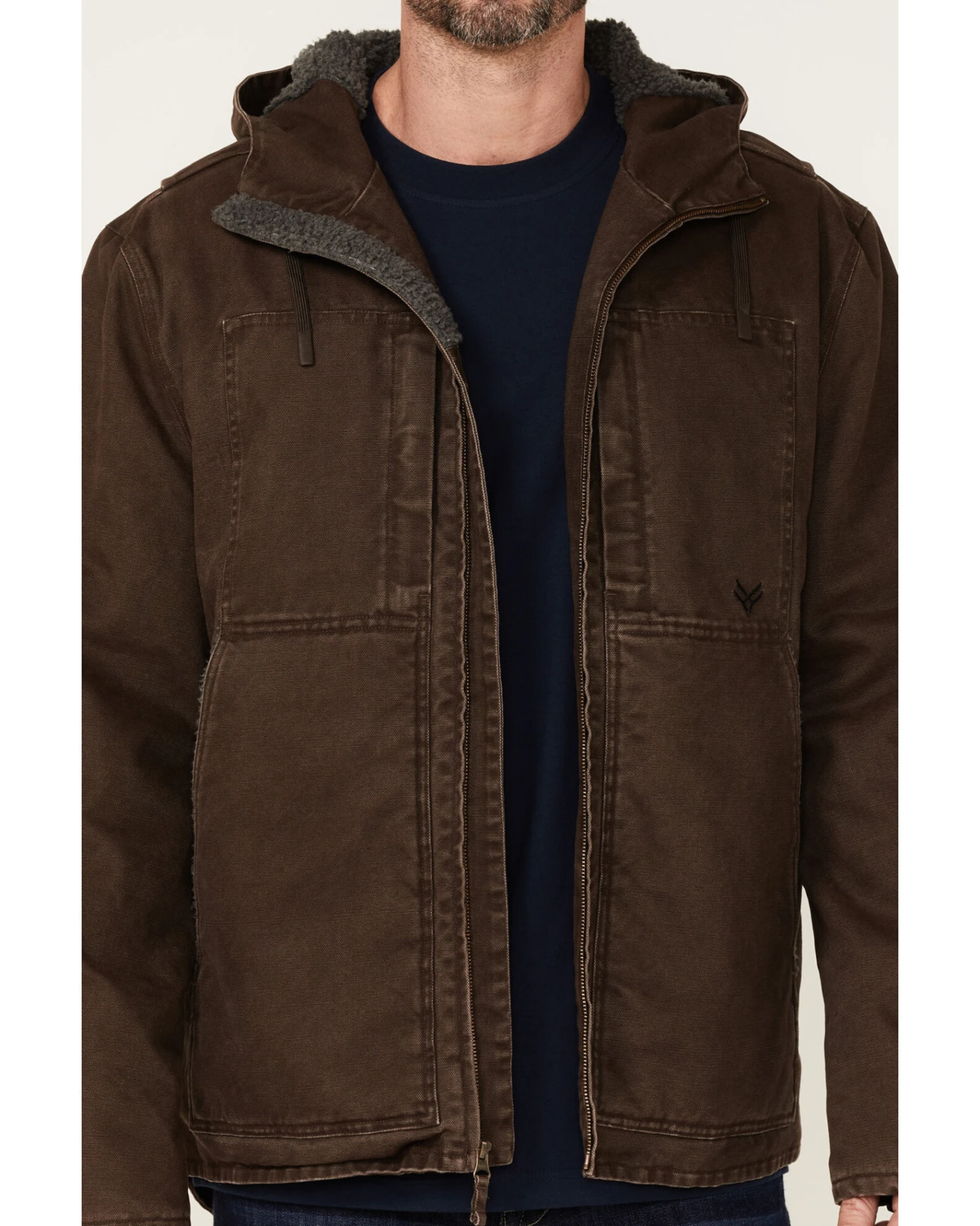 Hawx Men's Brown Castile Weathered Duck Hooded Zip-Front Insulated Work Jacket - Image 3
