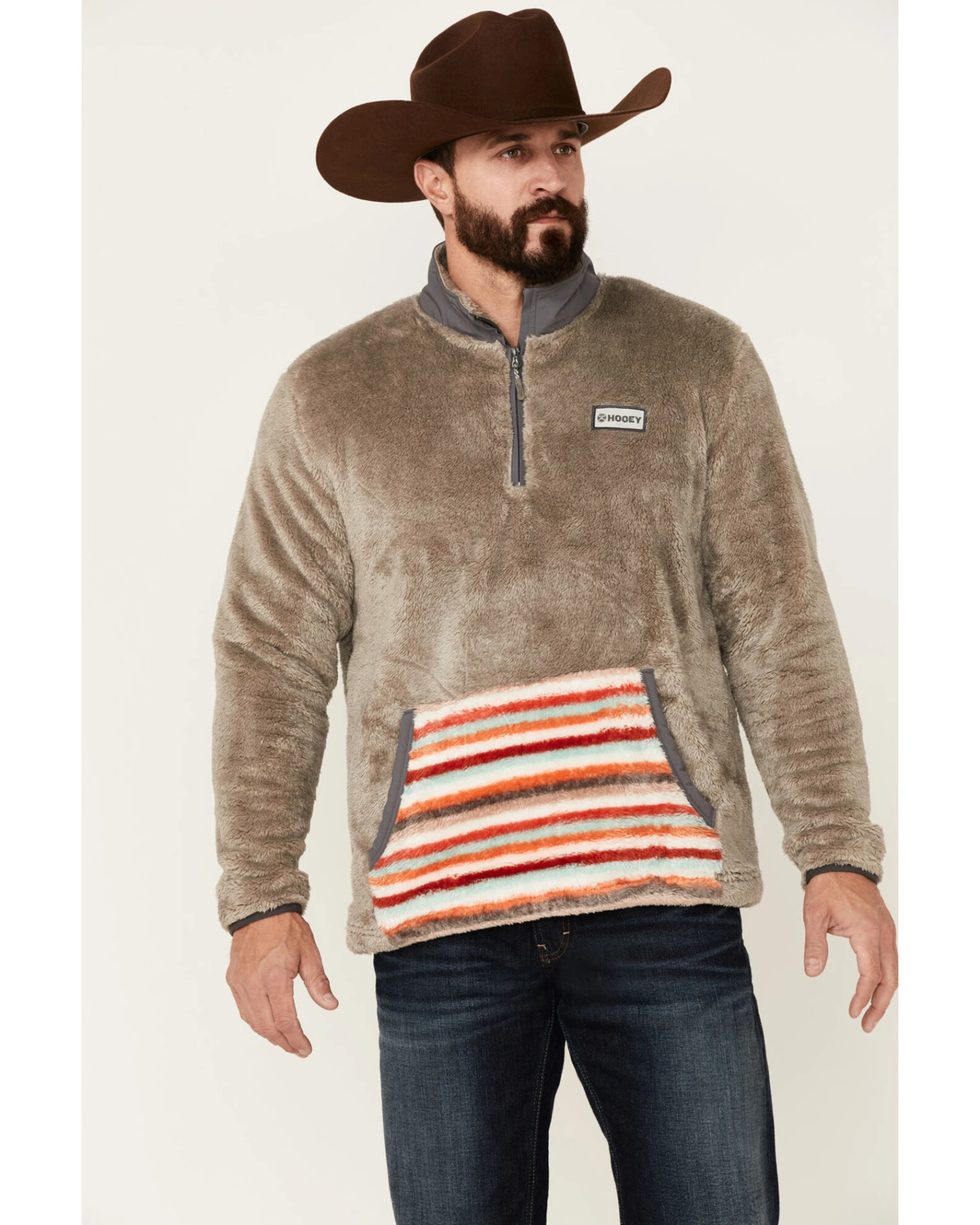 Hooey Men's Stripe Pocket 1/4 Zip Fleece Pullover - Image 2