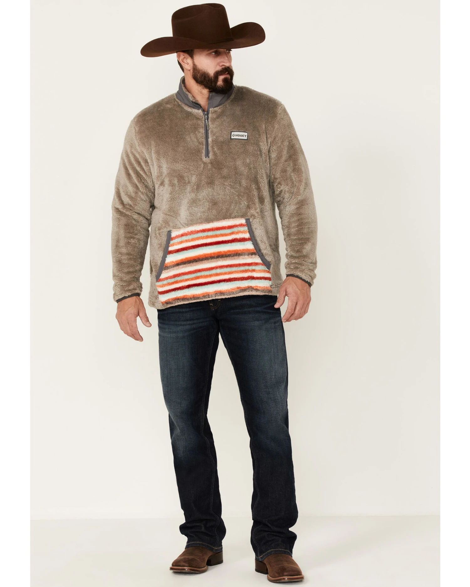 Hooey Men's Stripe Pocket 1/4 Zip Fleece Pullover - Image 3