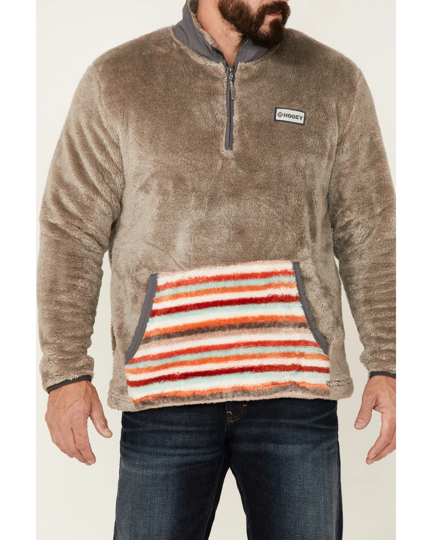 Hooey Men's Stripe Pocket 1/4 Zip Fleece Pullover