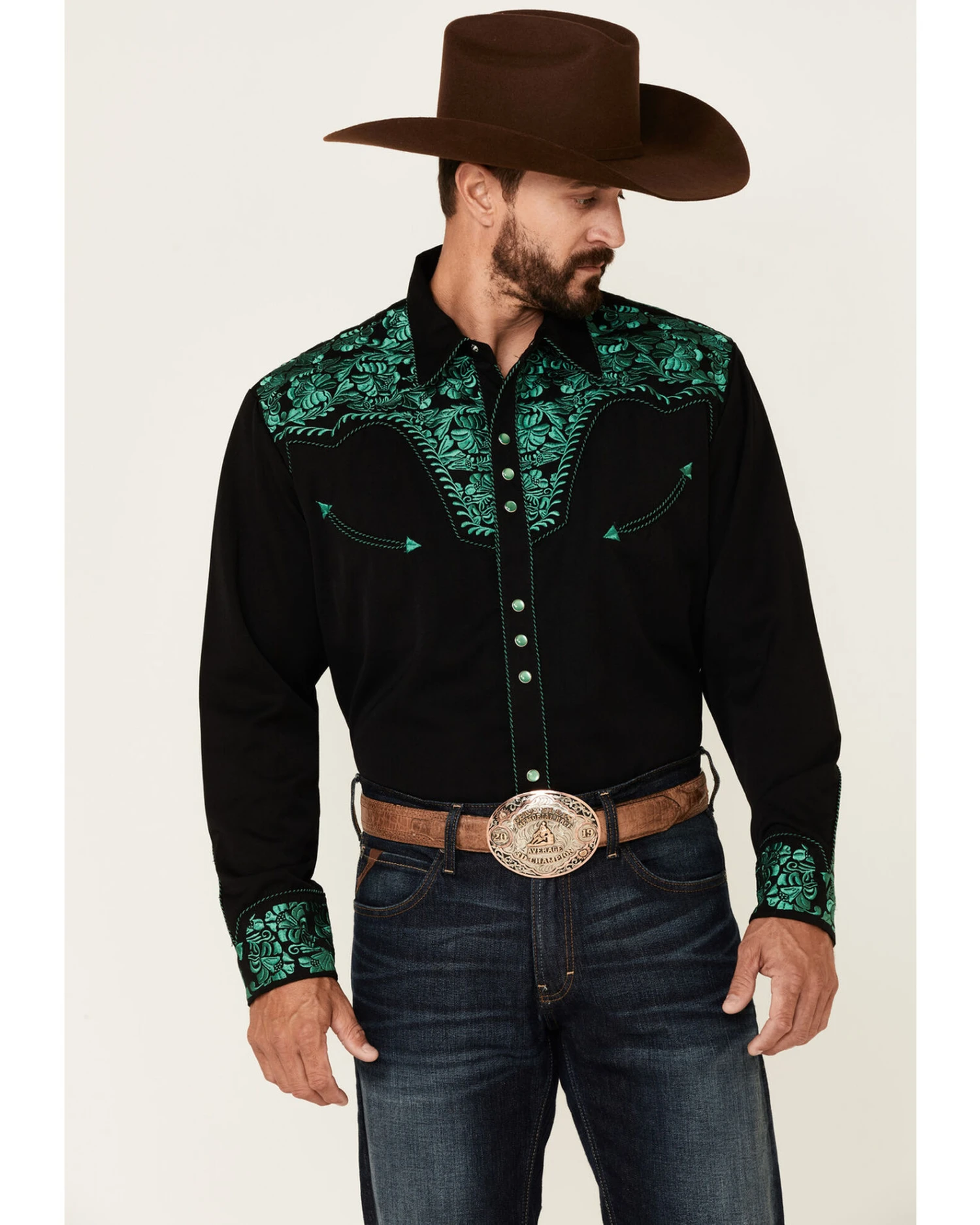 Scully Men's Embroidered Gunfighter Long Sleeve Pearl Snap Western Shirt - Image 4