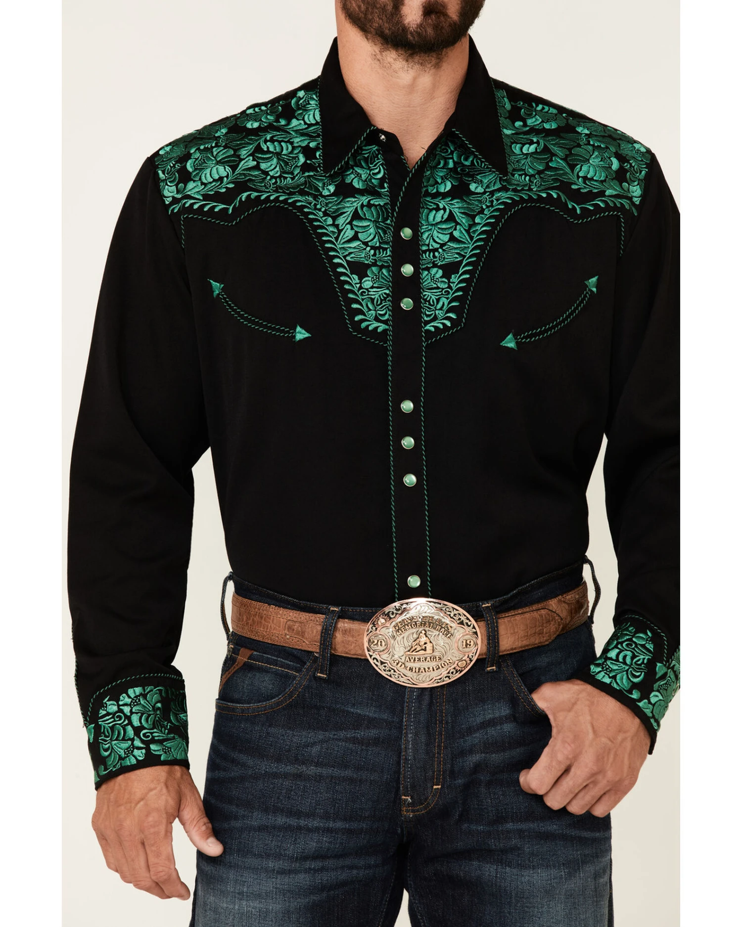 Scully Men's Embroidered Gunfighter Long Sleeve Pearl Snap Western Shirt