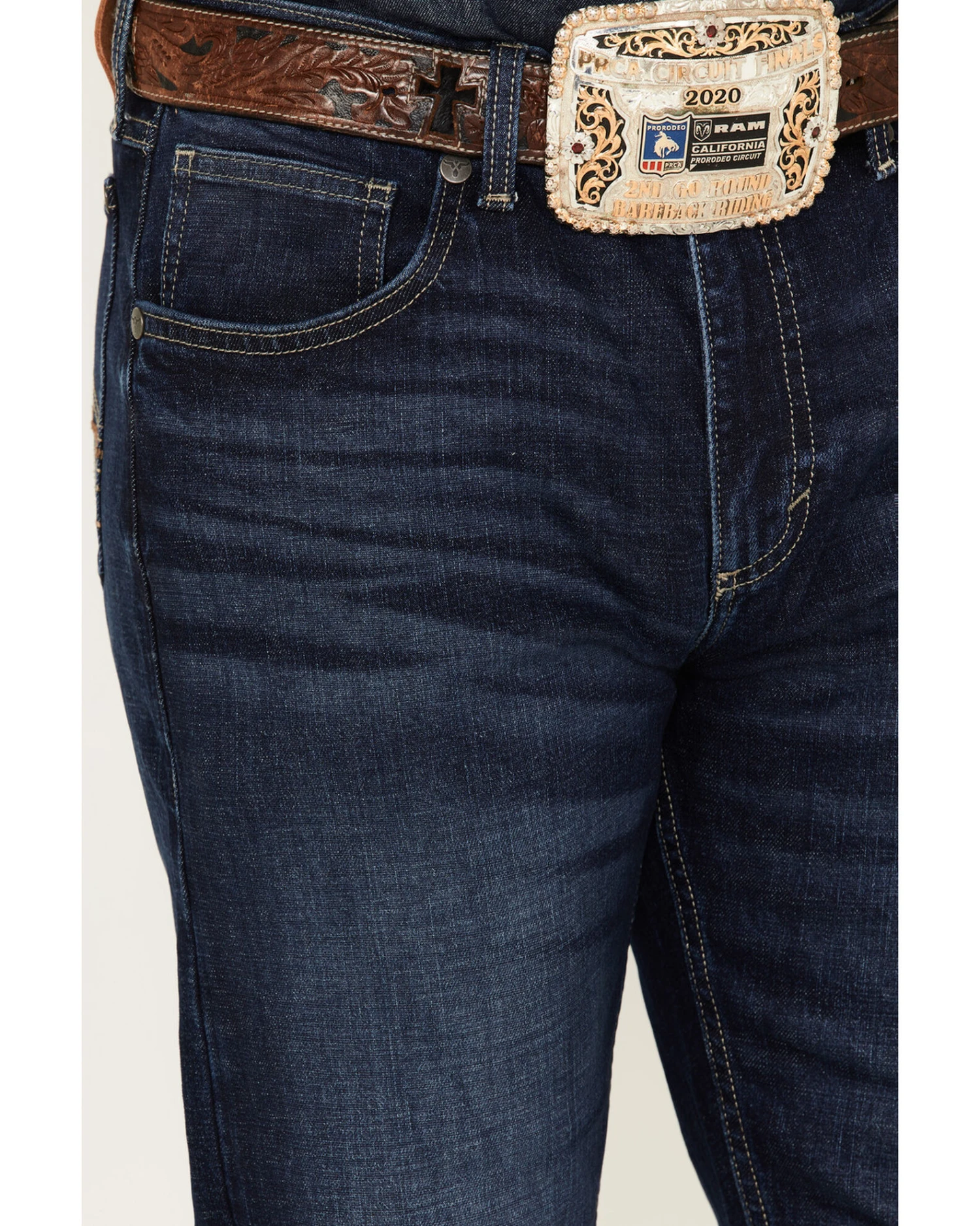 Wrangler 20X Men's Dawn Dark Wash Stretch Slim Straight Jeans - Long - Image 4