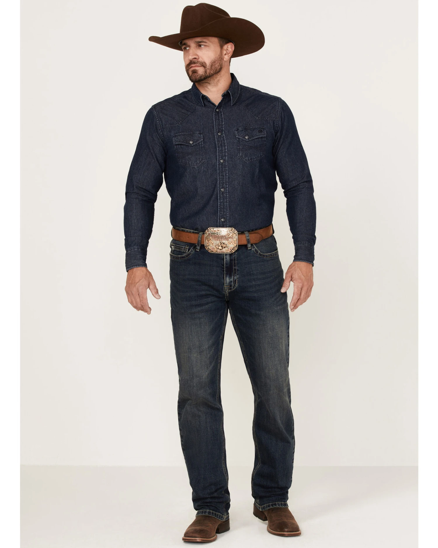 Hooey By Rock & Roll Denim Men's Dark Wash Double Barrel Reflex Stackable Bootcut Jeans