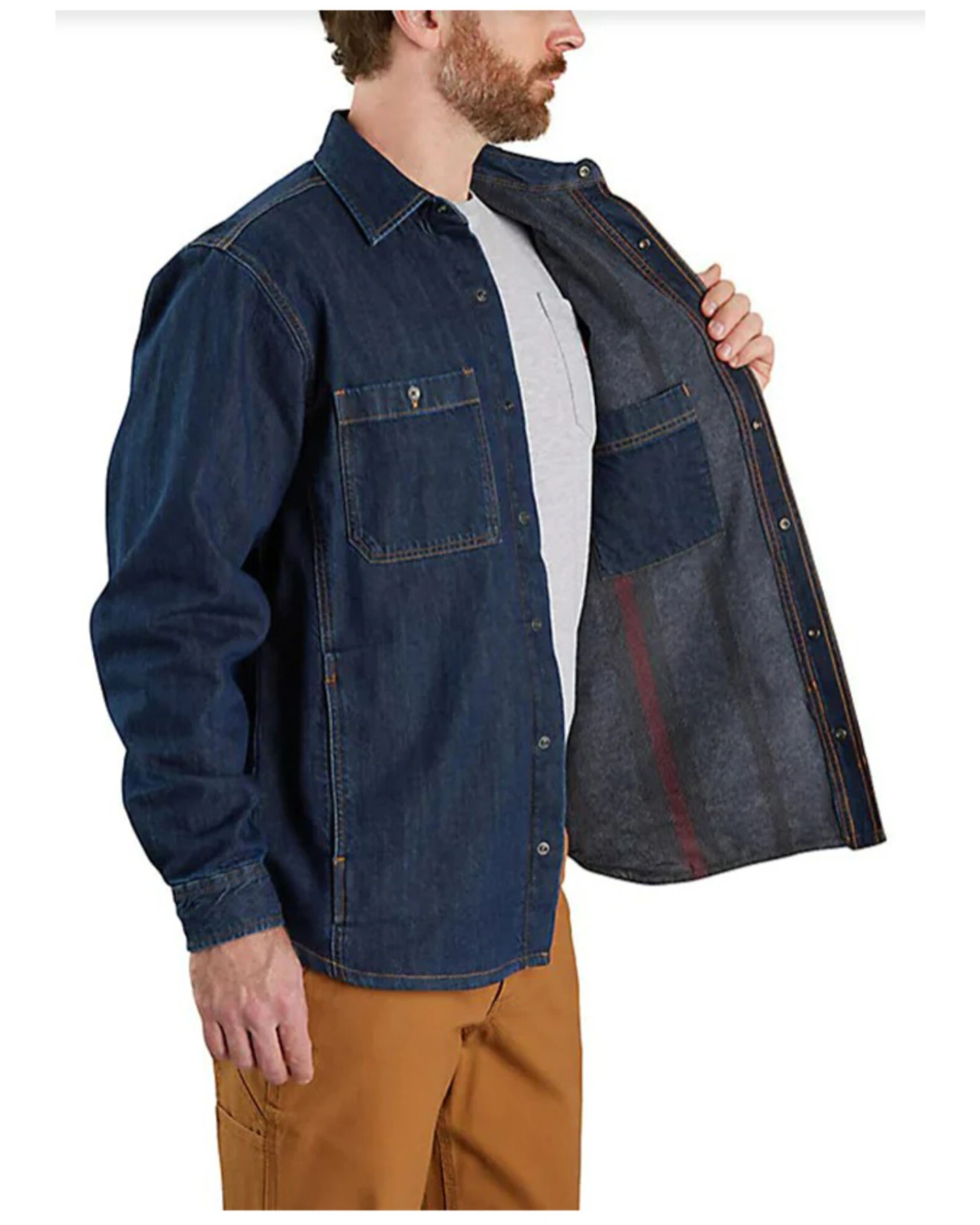 Carhartt Men's Relaxed Fit Denim Fleece Lined Snap-Front Shirt Jacket