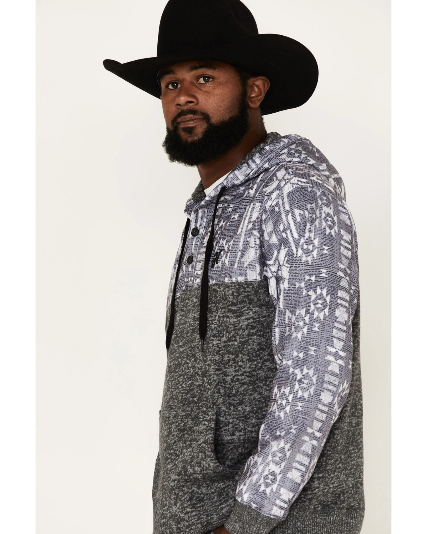 Hooey Men's Heathered Southwestern Print 1/4 Button Down Hooded Pullover - Image 2