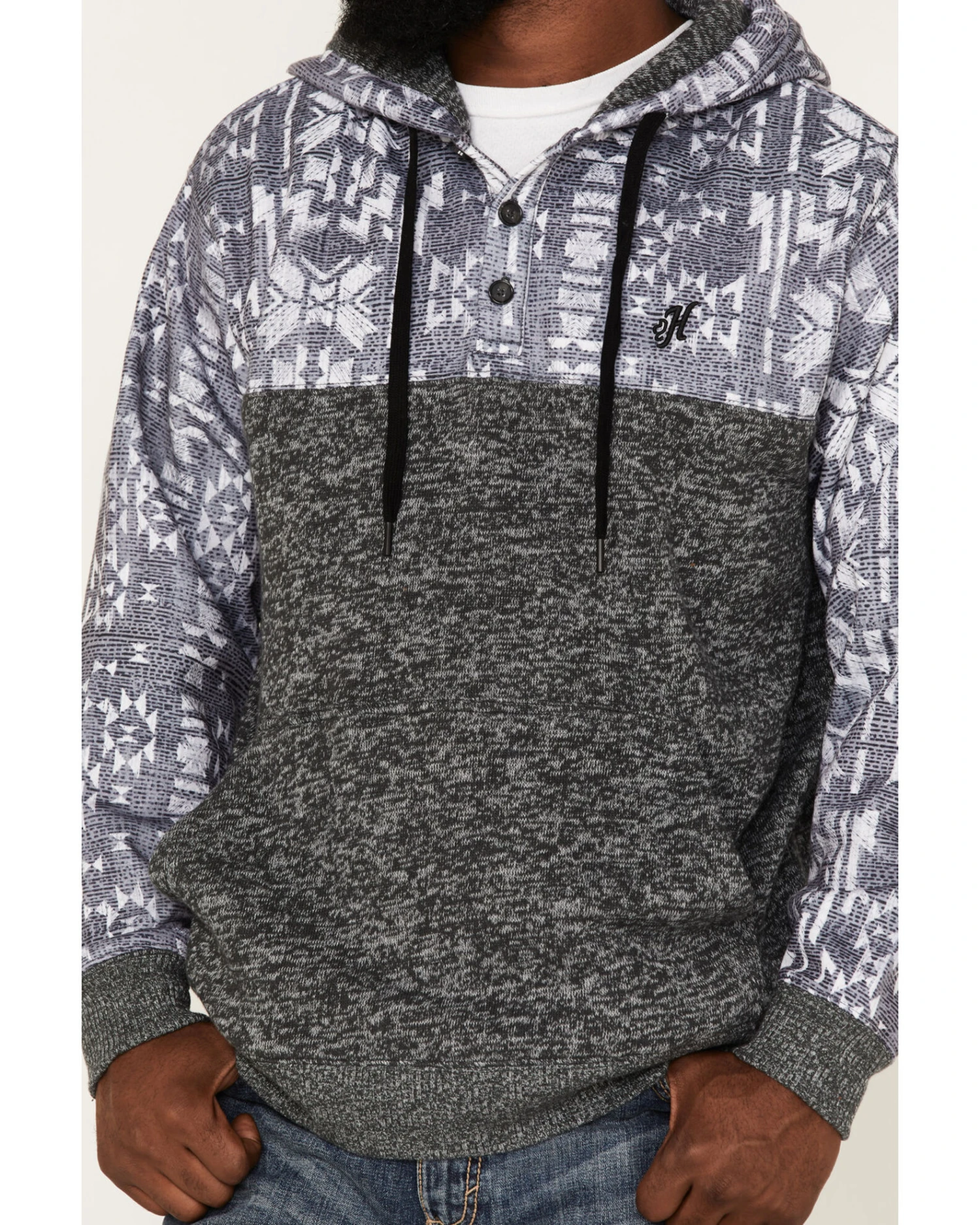 Hooey Men's Heathered Southwestern Print 1/4 Button Down Hooded Pullover - Image 3