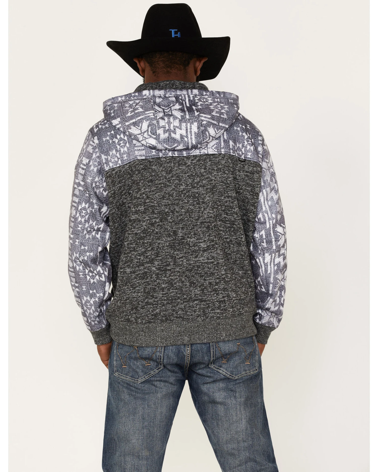 Hooey Men's Heathered Southwestern Print 1/4 Button Down Hooded Pullover - Image 4