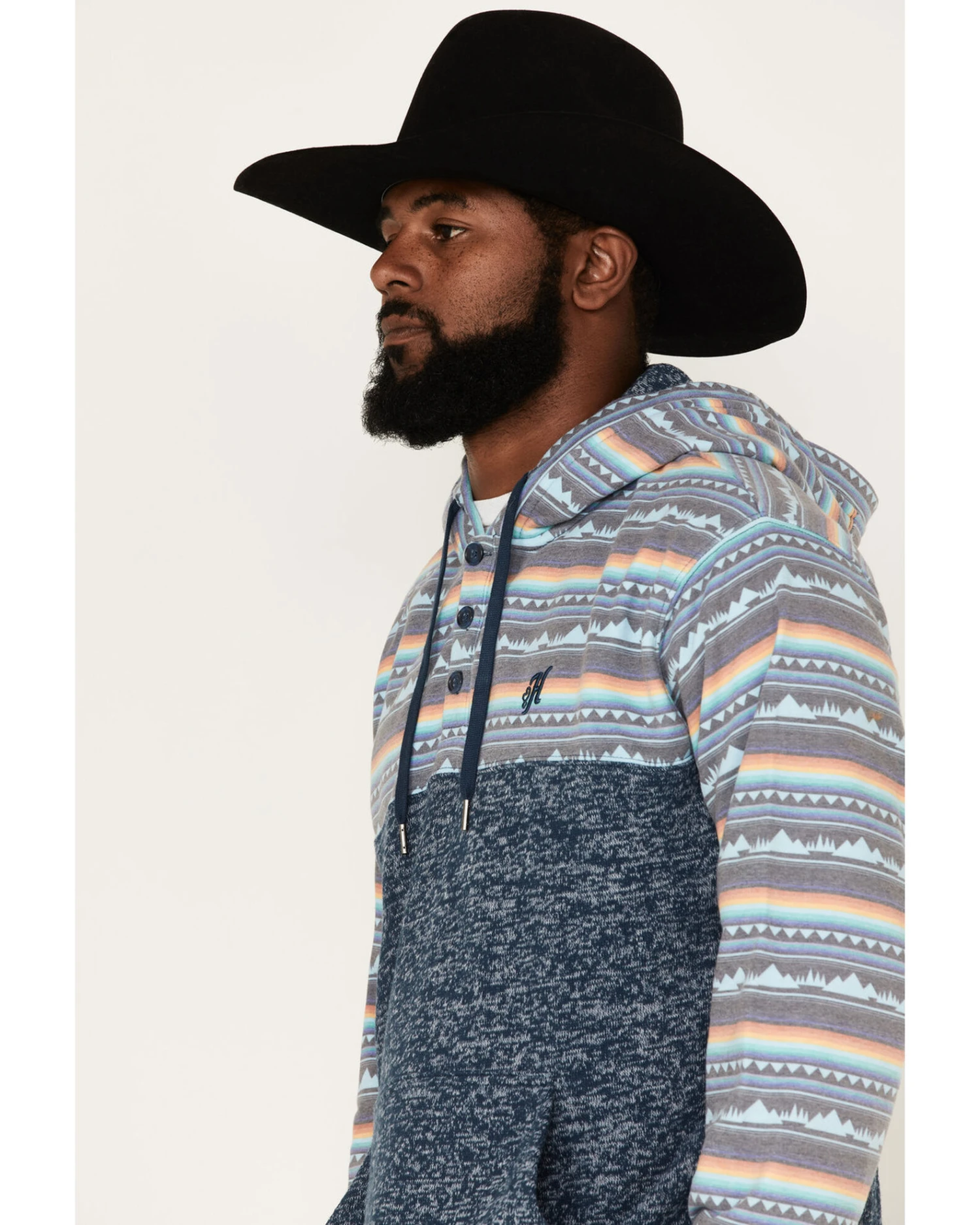 Hooey Men's Southwestern Print Landscape 1/4 Button Hooded Pullover - Image 2