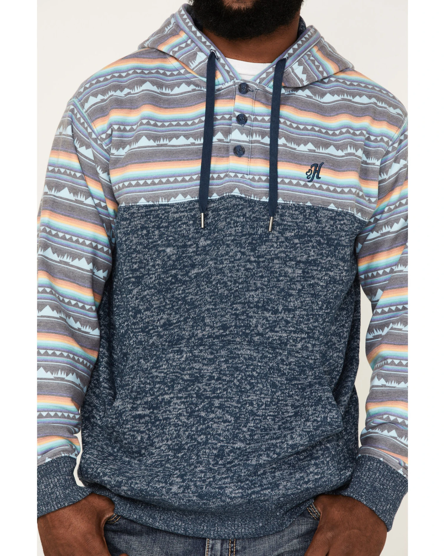 Hooey Men's Southwestern Print Landscape 1/4 Button Hooded Pullover - Image 3