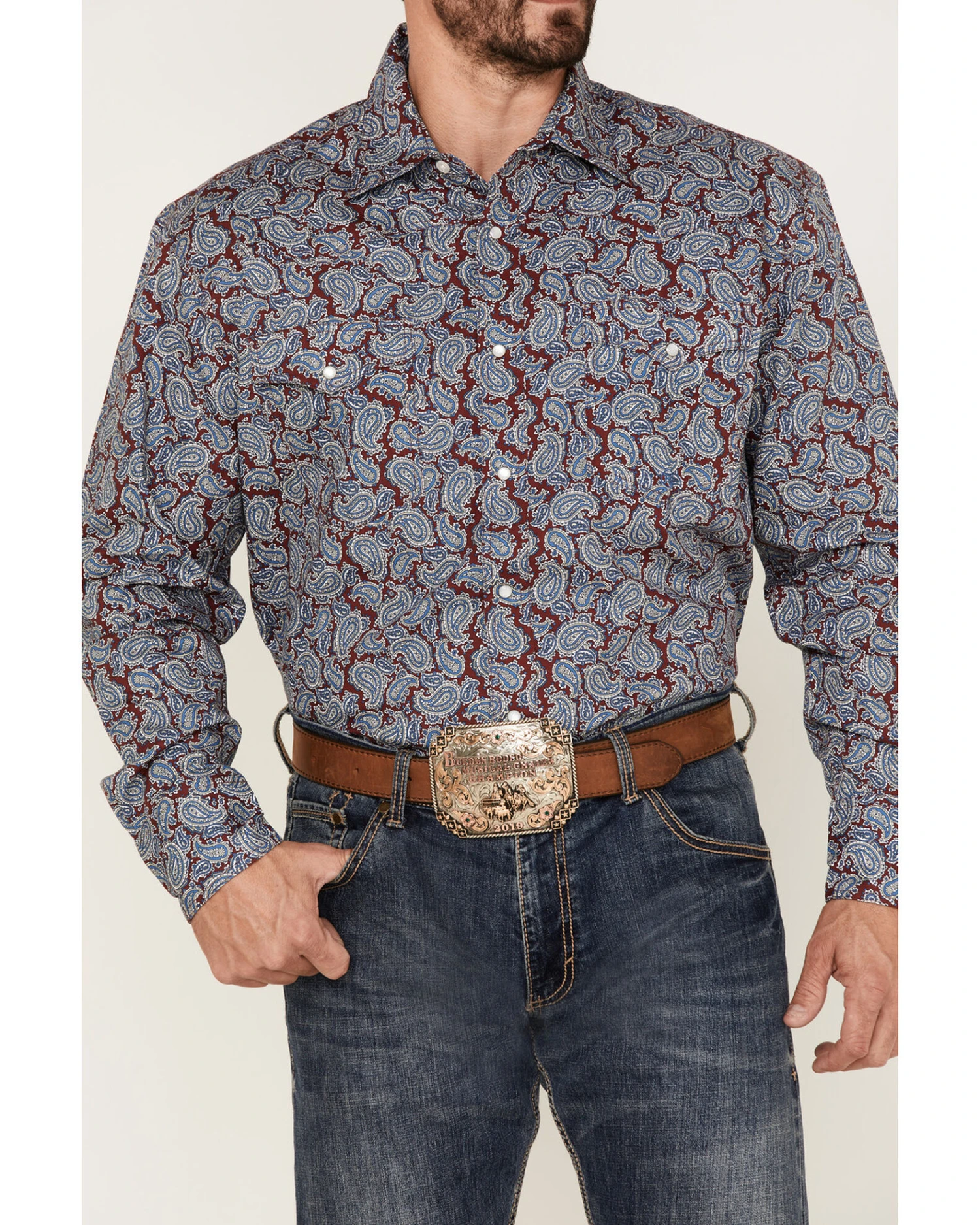 Roper Men's Liberty Bell Paisley Print Long Sleeve Pearl Snap Western Shirt