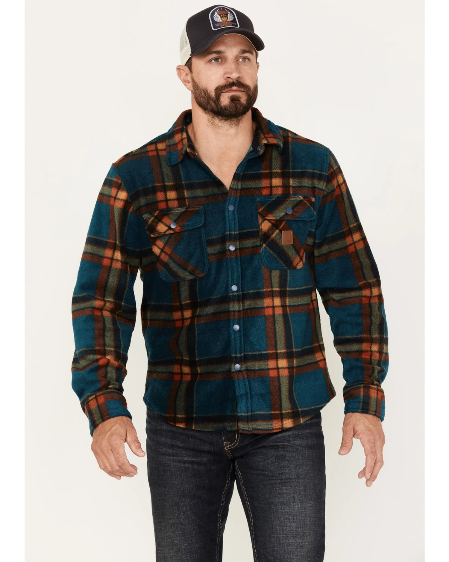 Brixton Men's Plaid Print Bowery Long Sleeve Arctic Stretch Fleece Jacket - Image 3