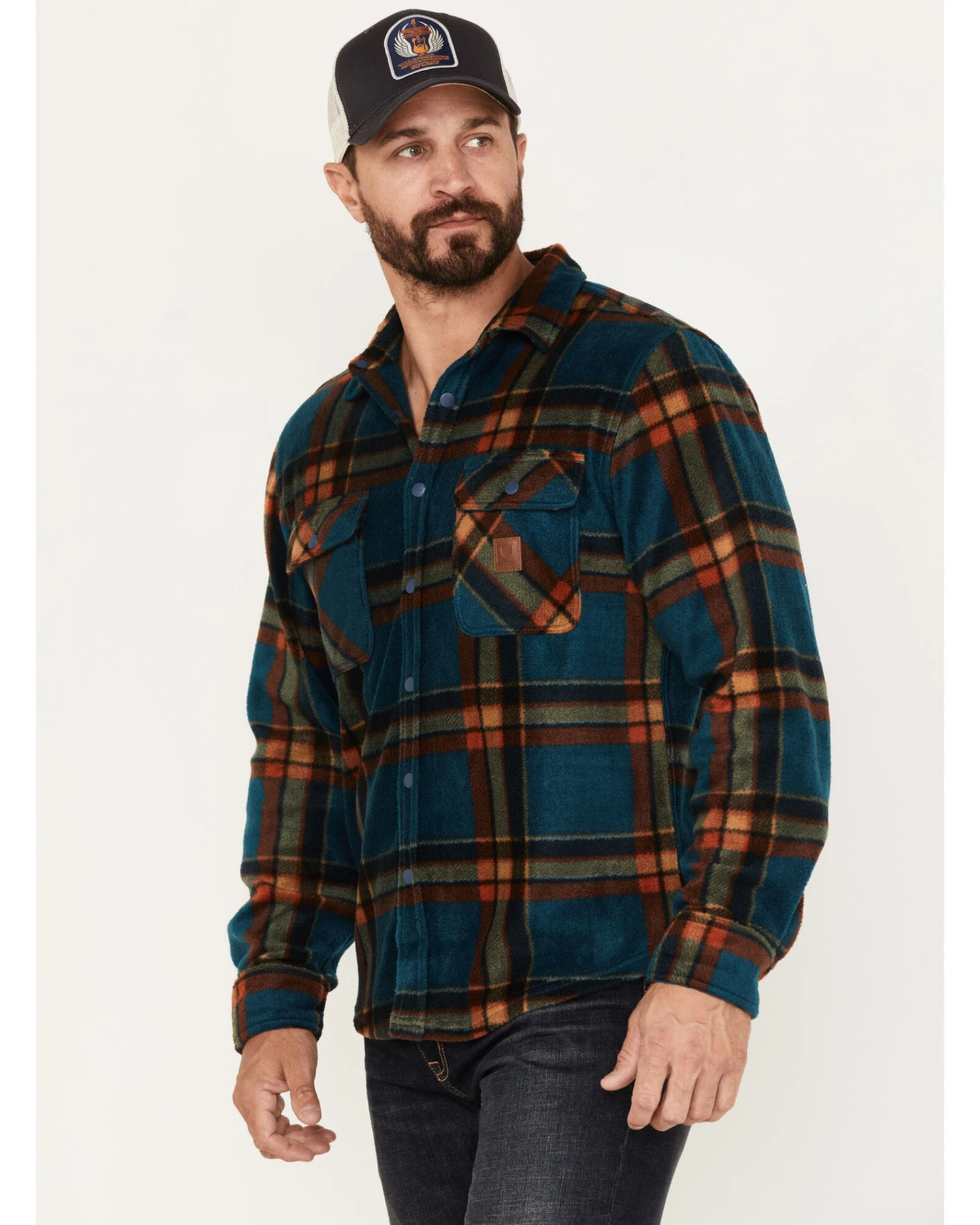 Brixton Men's Plaid Print Bowery Long Sleeve Arctic Stretch Fleece Jacket - Image 4