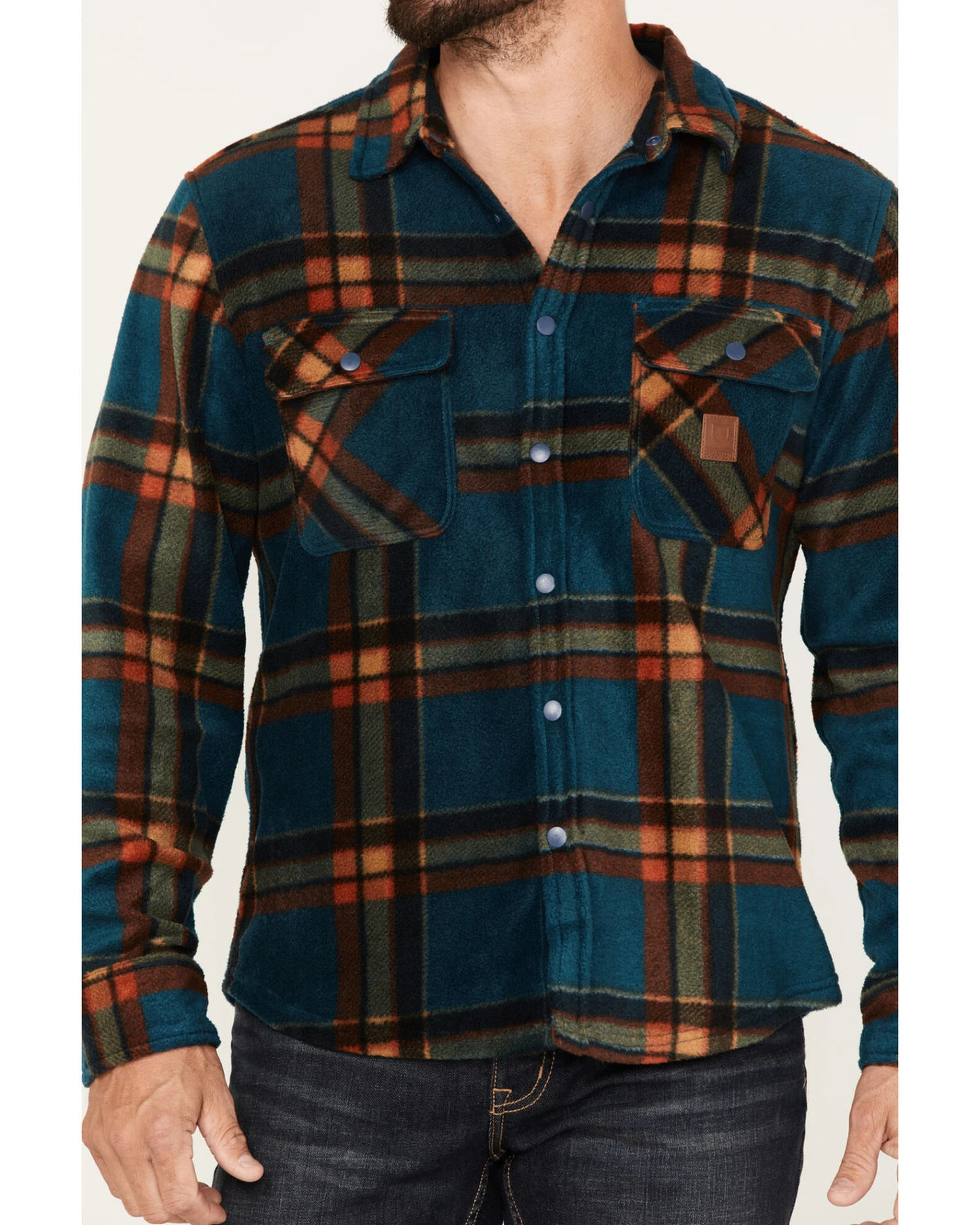 Brixton Men's Plaid Print Bowery Long Sleeve Arctic Stretch Fleece Jacket