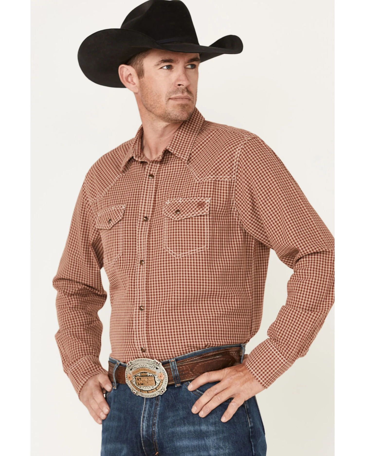 Blue Ranchwear Men's Gingham Print Short Sleeve Snap Work Western Shirt - Image 4