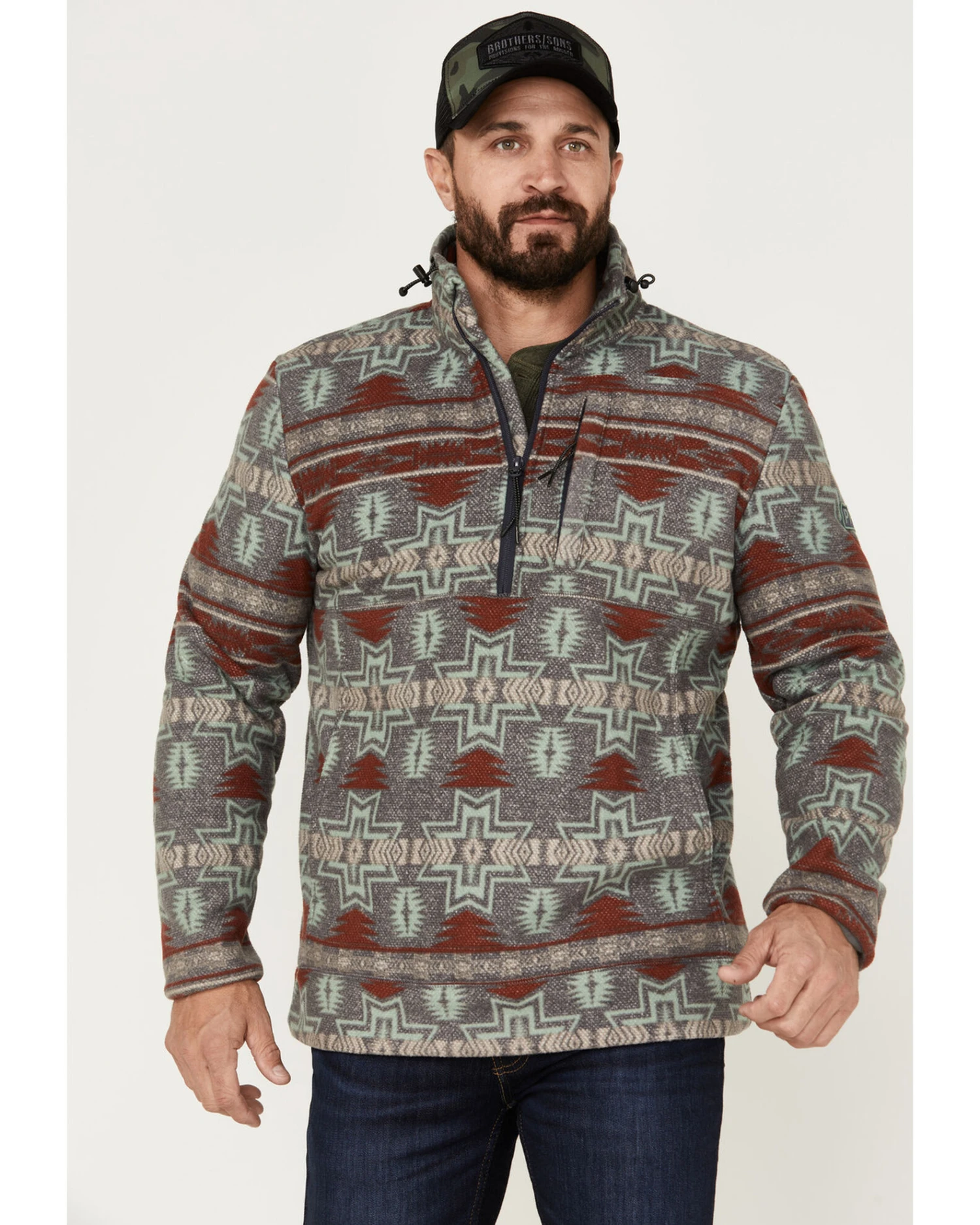Powder River Outfitters Men's 1/2 Zip Southwestern Print Fleece Sweatshirt - Image 4