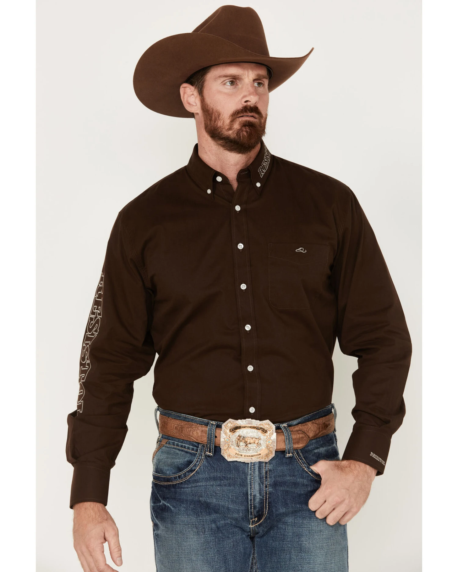 Resistol Men's Enzo Logo Long Sleeve Button Down Shirt - Image 2