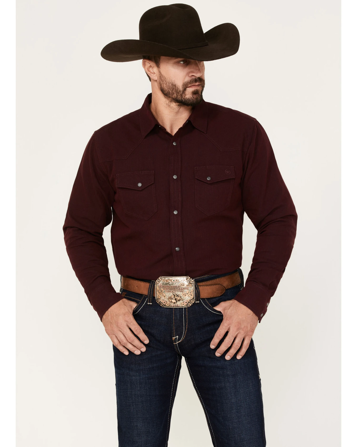 Blue Ranchwear Men's Herringbone Long Sleeve Western Snap Shirt