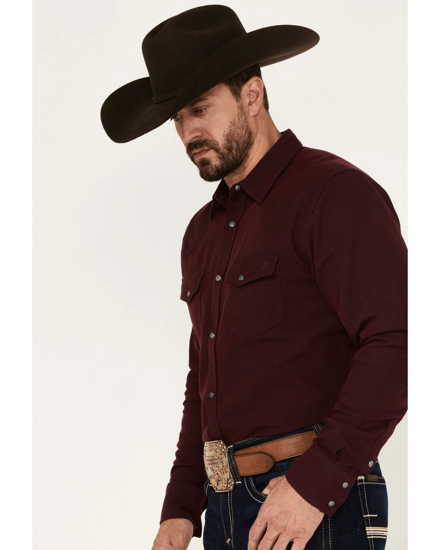 Blue Ranchwear Men's Herringbone Long Sleeve Western Snap Shirt - Image 4