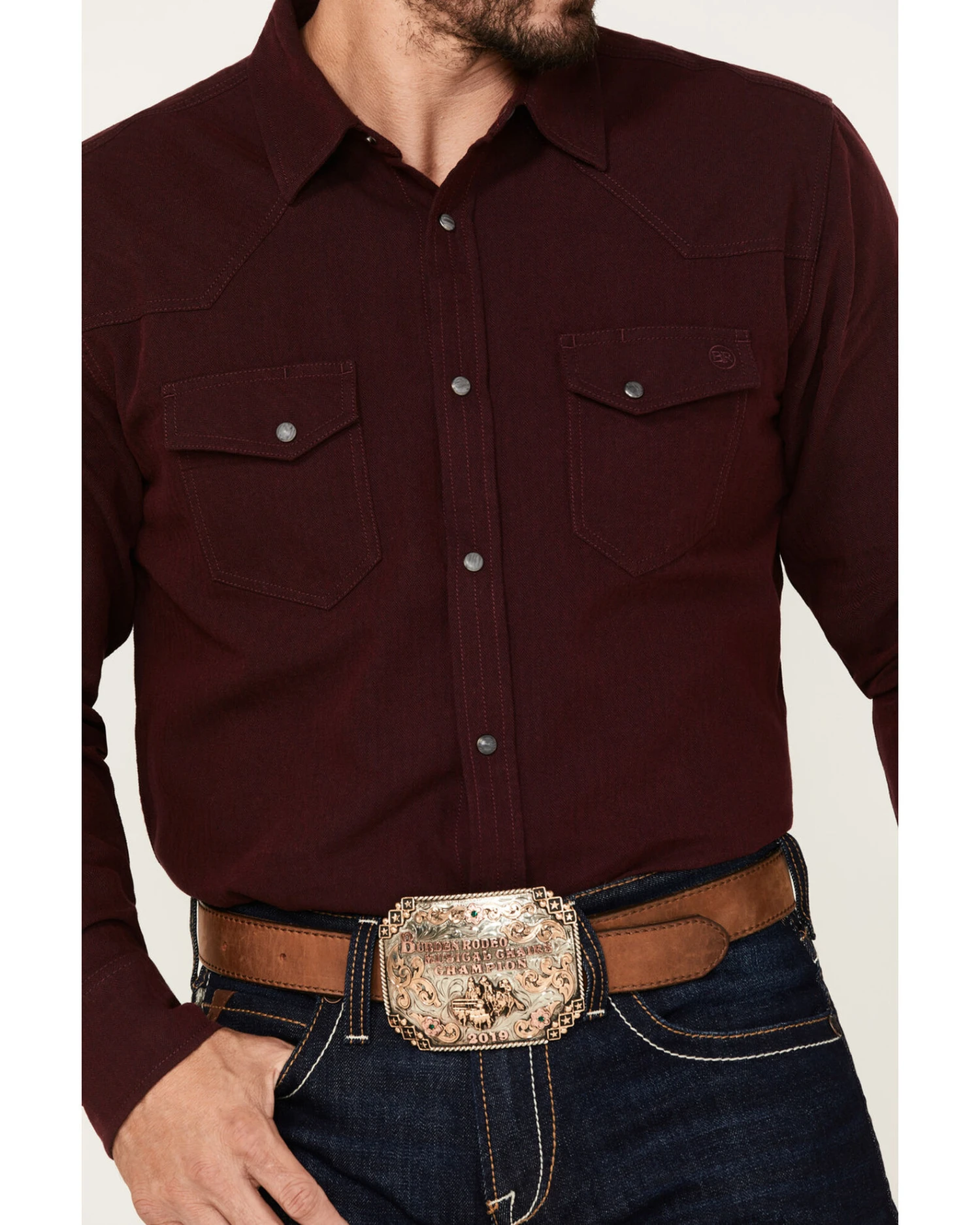 Blue Ranchwear Men's Herringbone Long Sleeve Western Snap Shirt - Image 3
